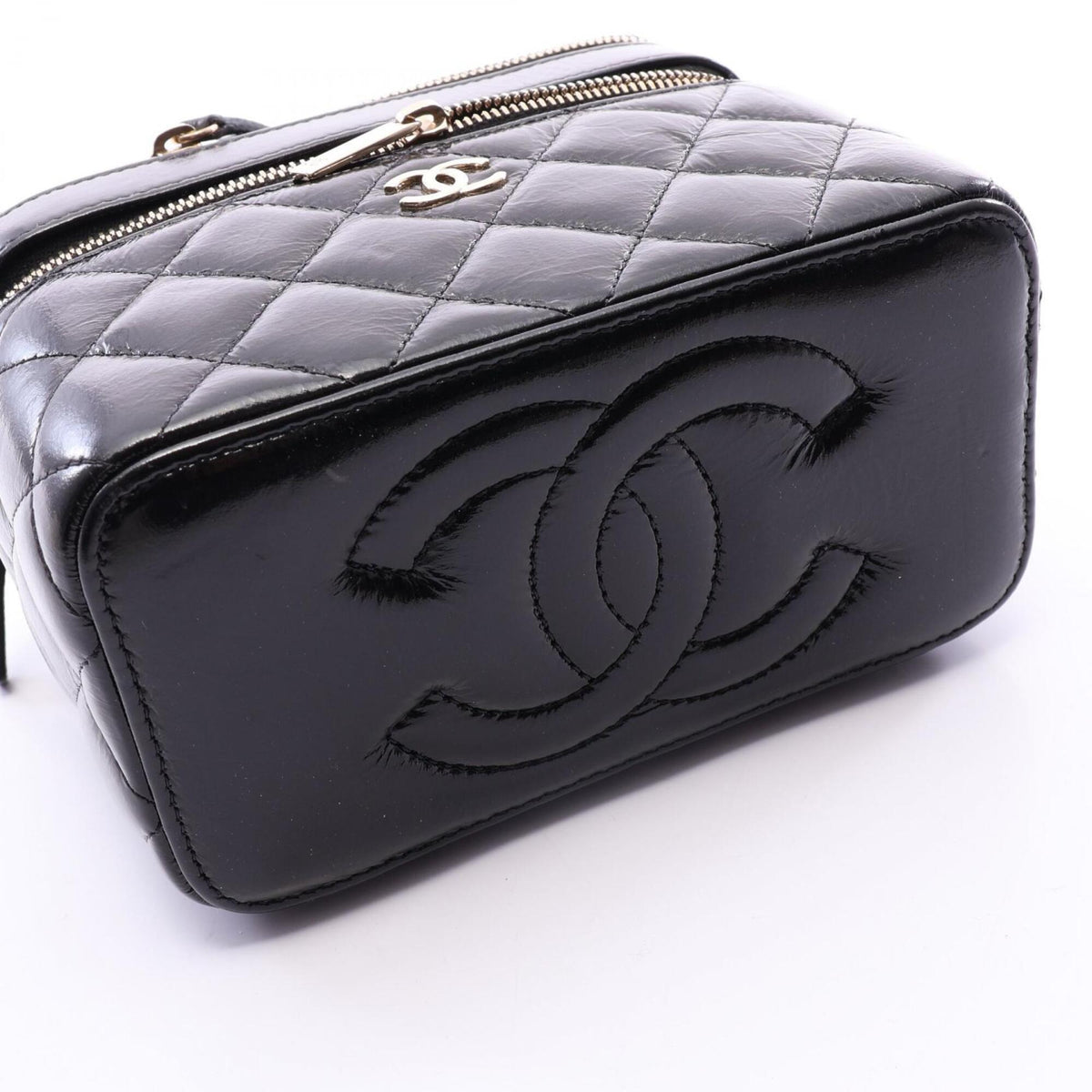 Chanel Black Leather Handbag Shoulder Bag Vanity Bag (Pre-Owned)