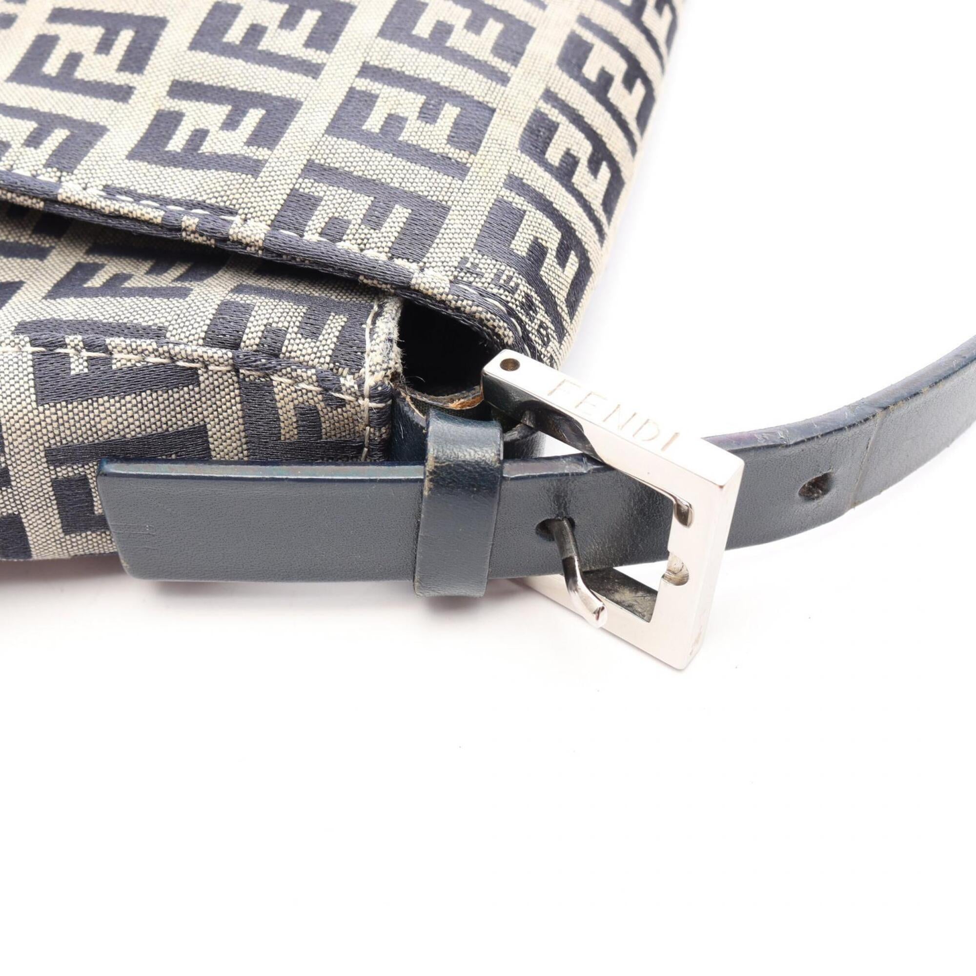 Fendi Gray Navy Canvas Leather Handbag Shoulder Bag (Pre-Owned)