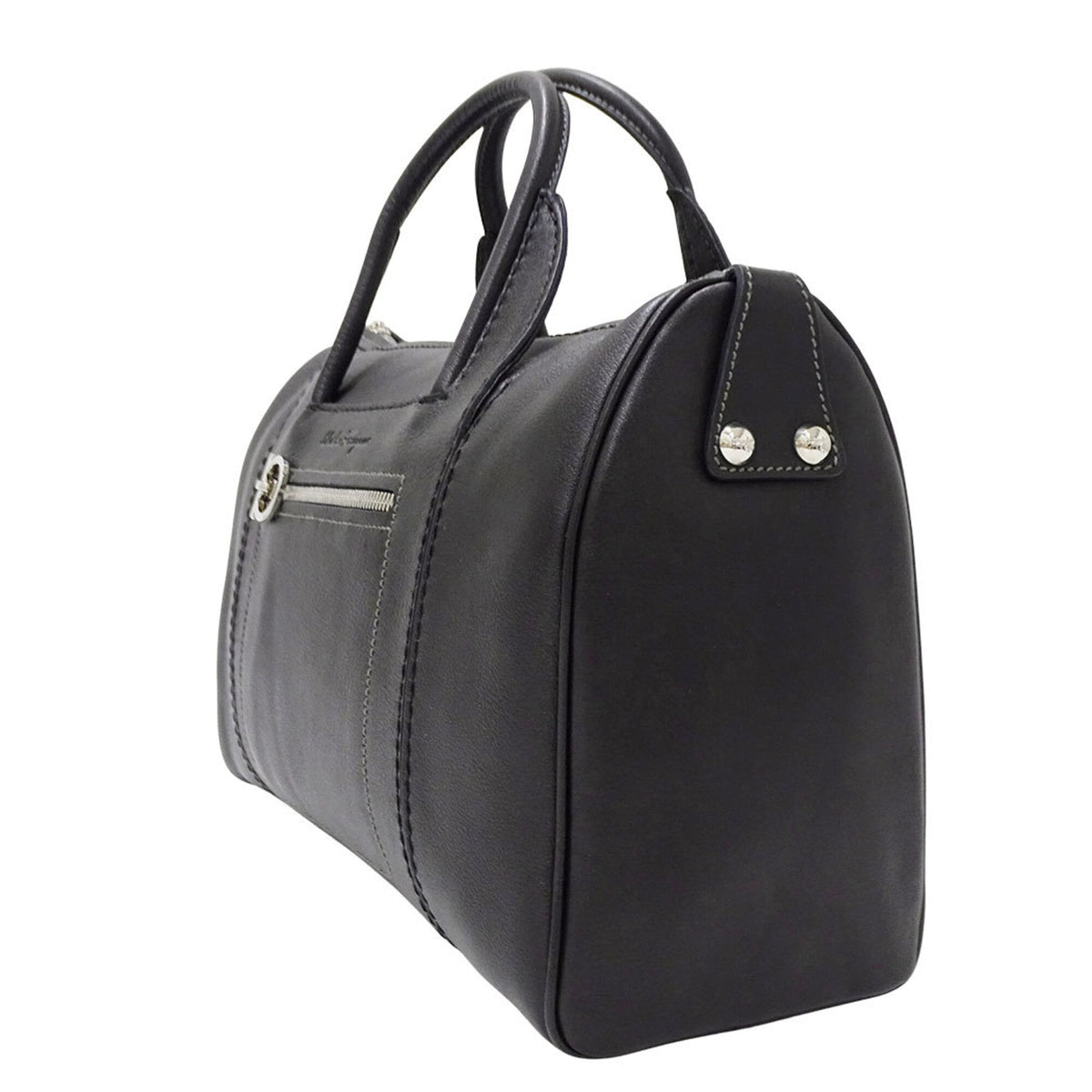 Salvatore Ferragamo Black Leather Handbag Shoulder Bag (Pre-Owned)
