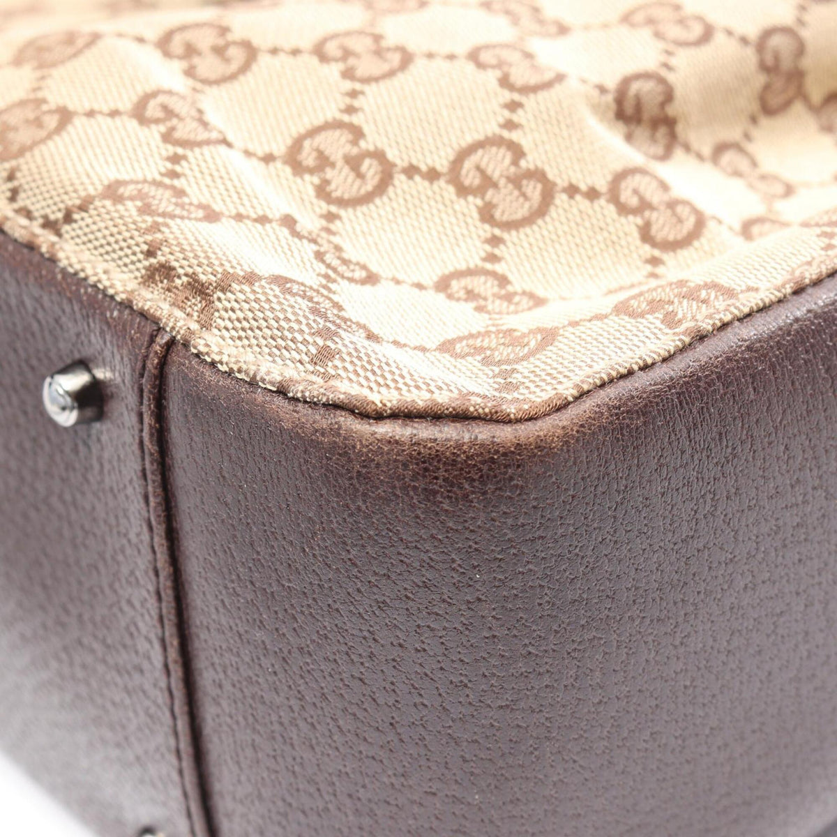 Gucci Beige Brown Gg Canvas Leather Handbag Tote Bag (Pre-Owned)