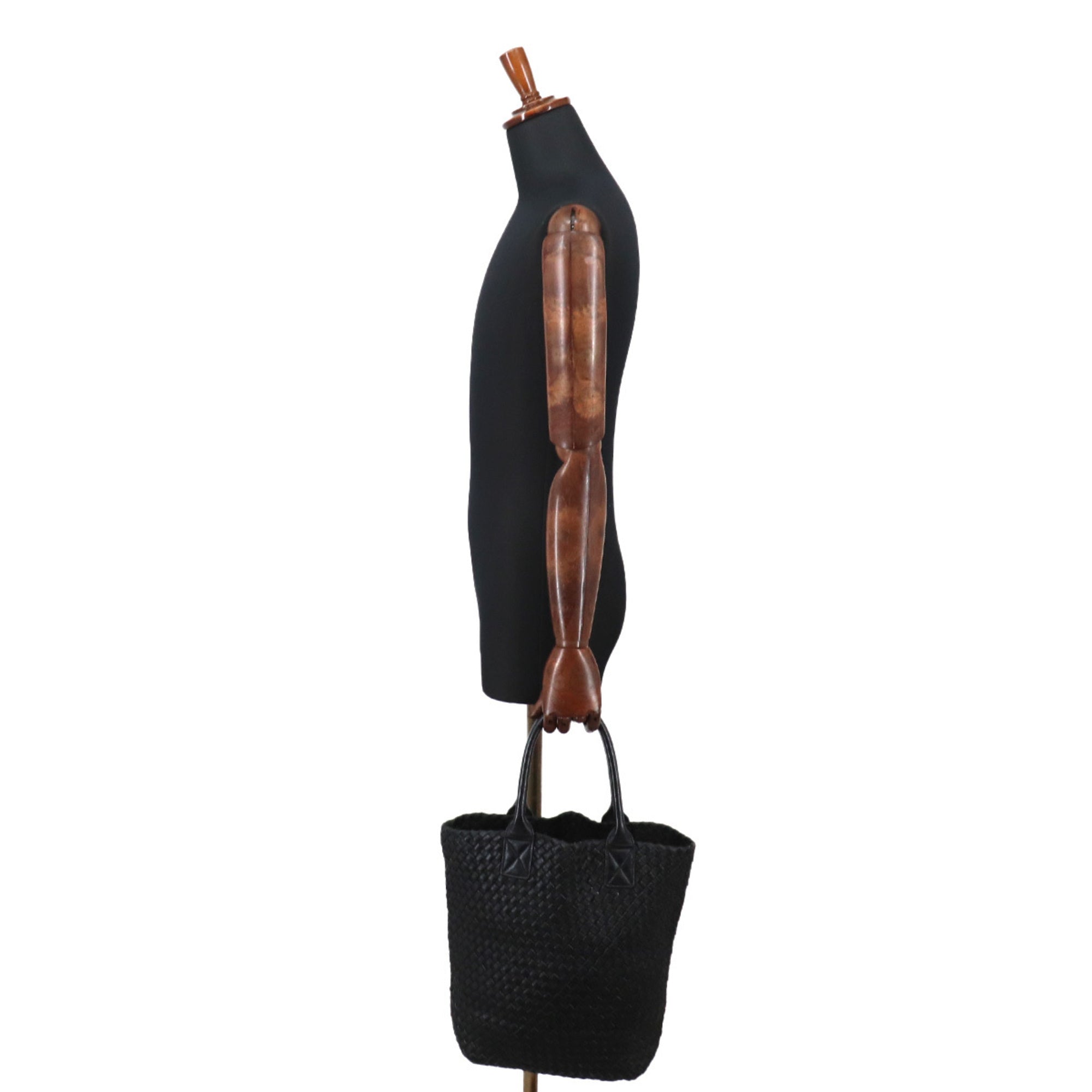 Bottega Veneta Black Intrecciato Leather Handbag Tote Bag (Pre-Owned)