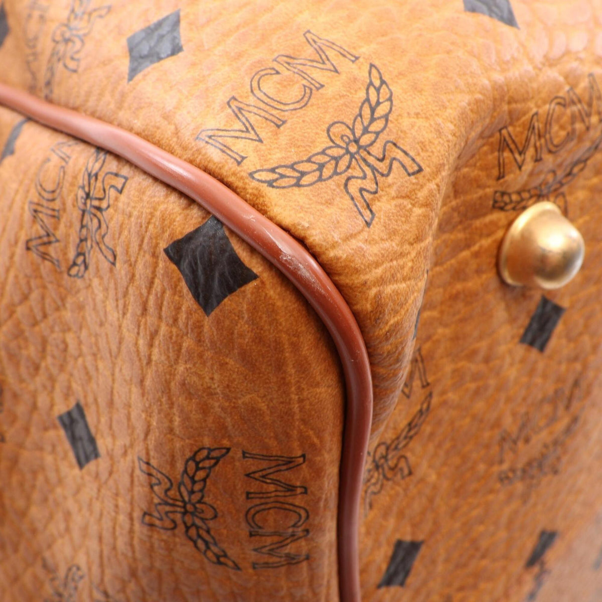 Mcm Brown Coated Canvas Leather Boston Bag Handbag (Pre-Owned)