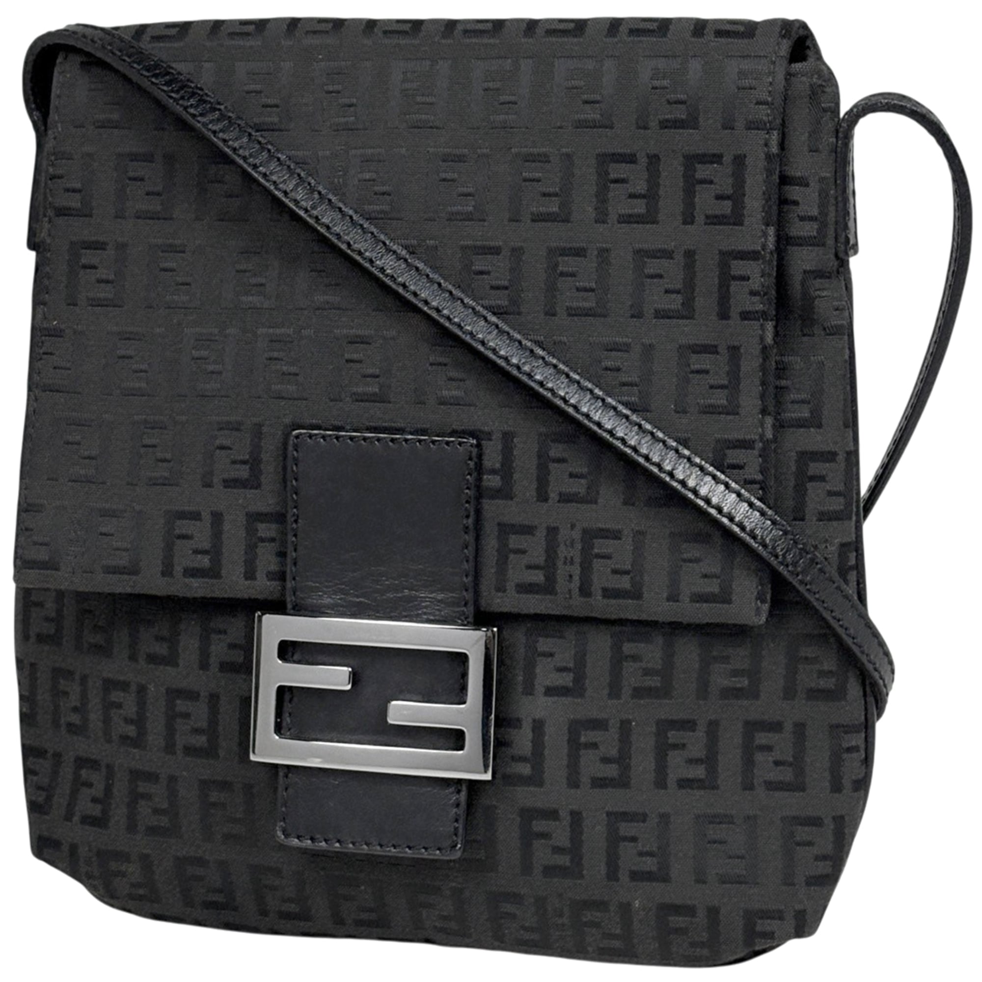 Fendi Black Canvas Leather Shoulder Bag (Pre-Owned)