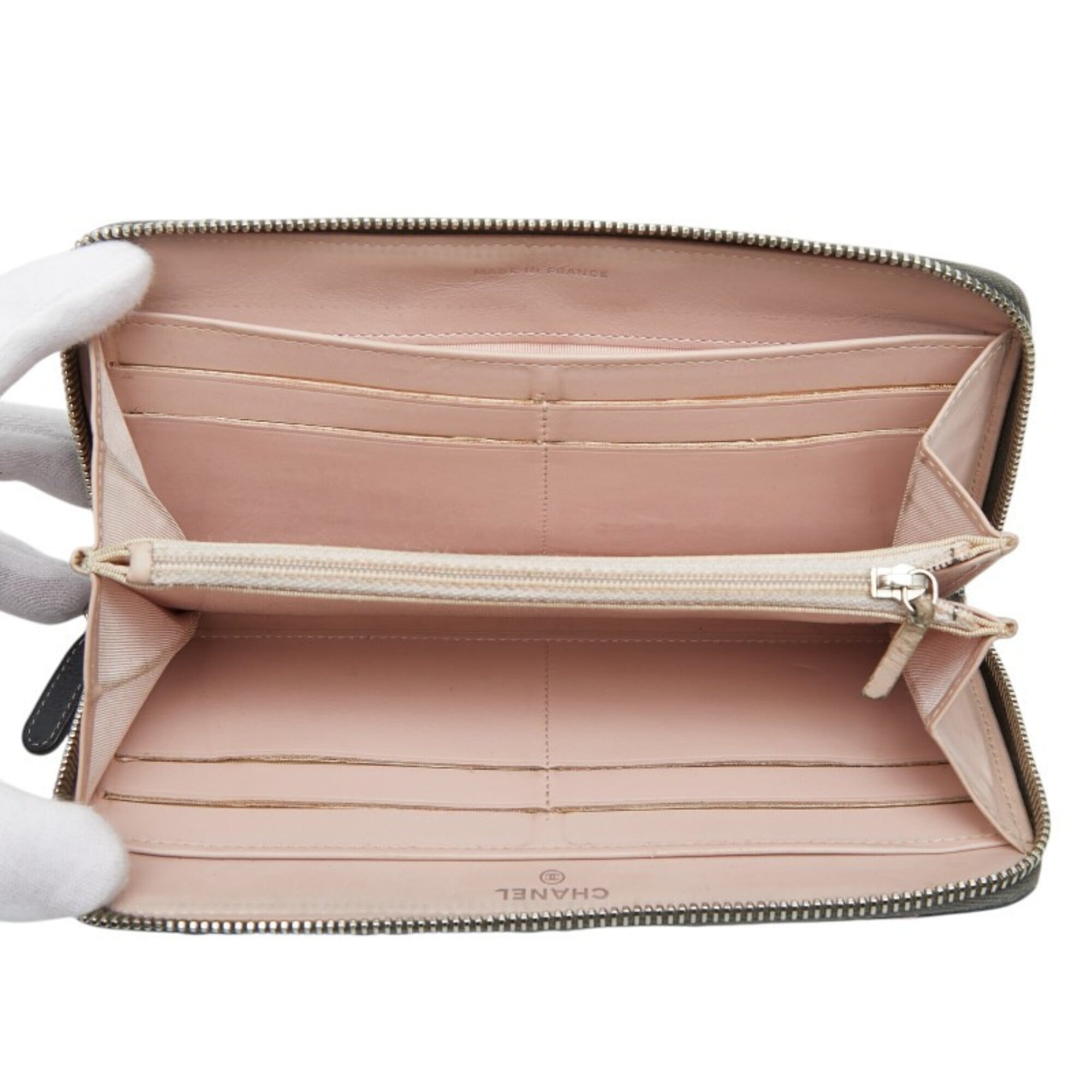 Chanel Gray Leather Long Wallet (Bi-Fold) (Pre-Owned)