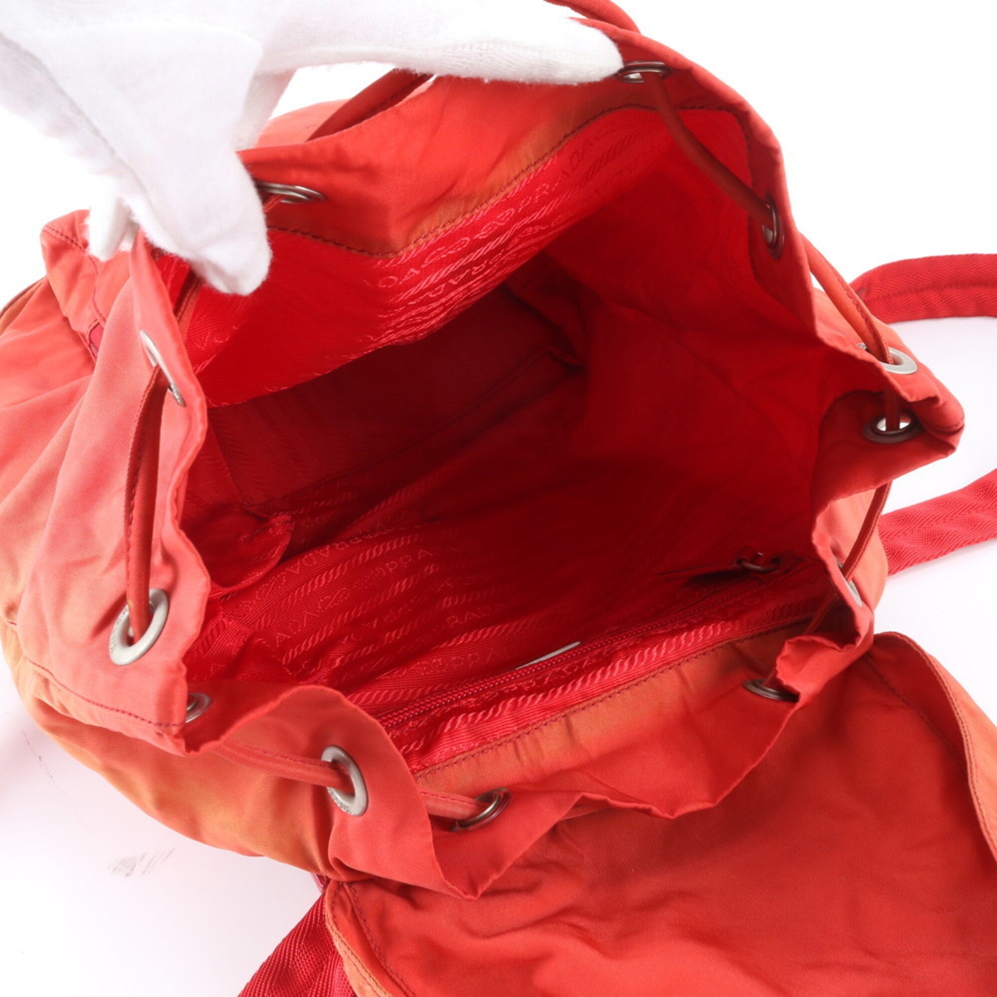 Prada Red Color Nylon Leather Backpack Shoulder Bag (Pre-Owned)