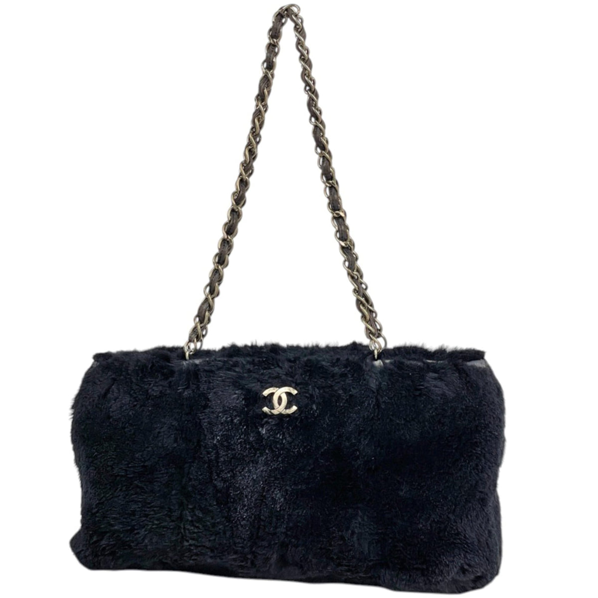 Chanel Black Fur Leather Shoulder Bag (Pre-Owned)