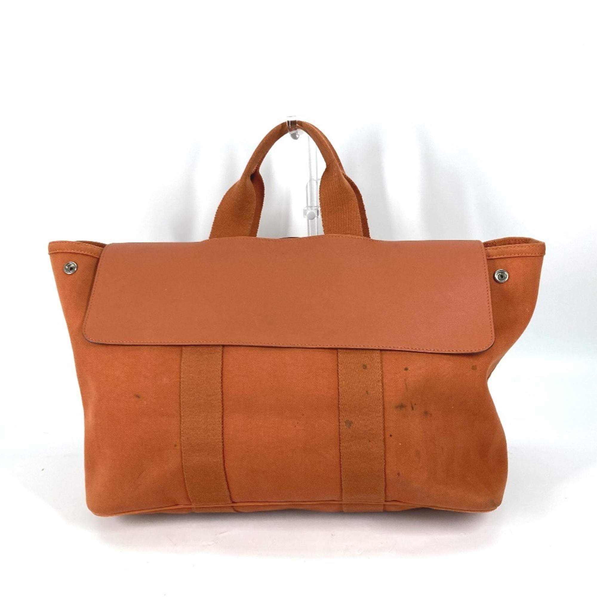Hermes Orange Canvas Leather Handbag Pouch Tote Bag (Pre-Owned)