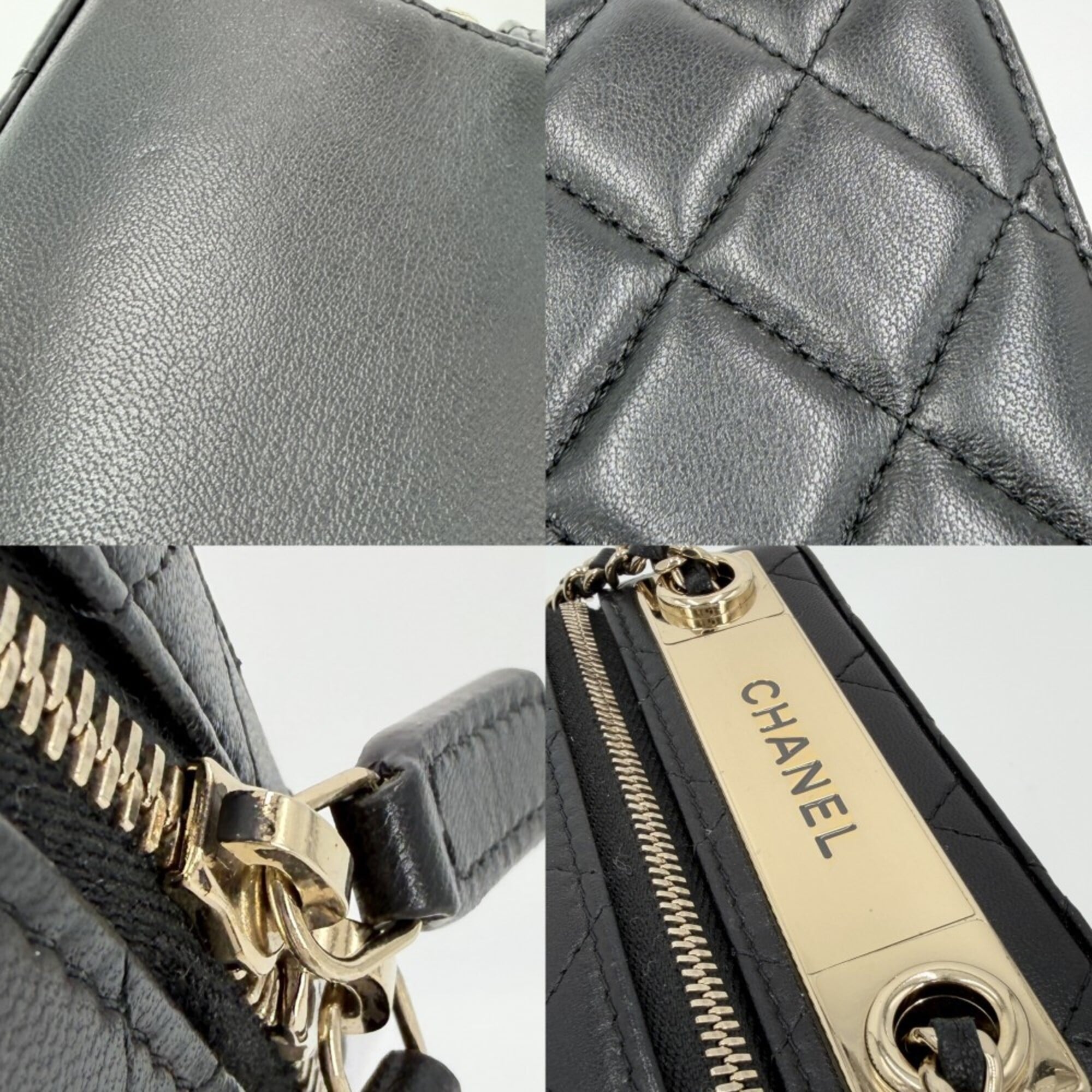 Chanel Matelasse Black Leather Pochette Shoulder Bag (Pre-Owned)