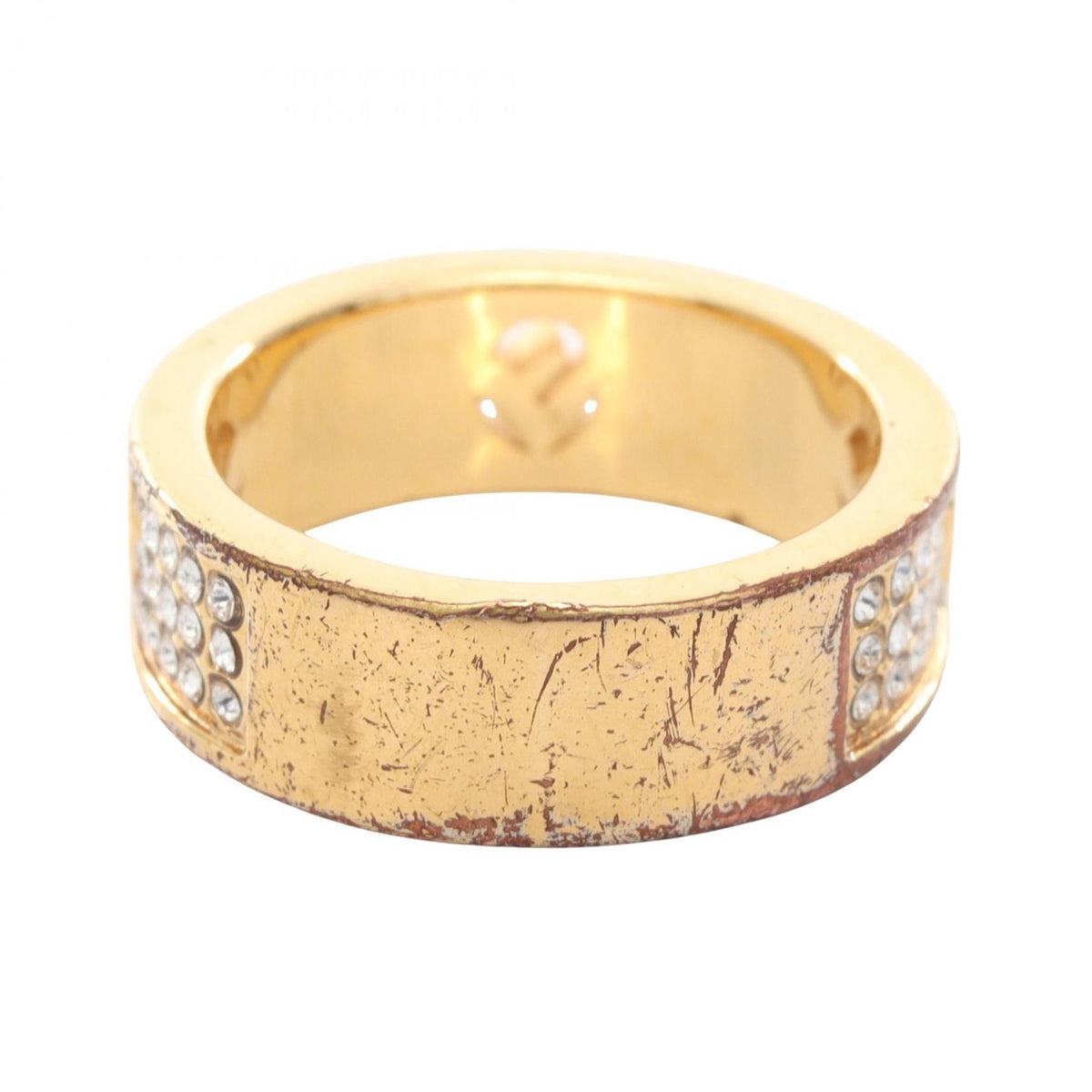 Fendi Gold Clear Gold Plating Rhinestone Band Ring (Pre-Owned)