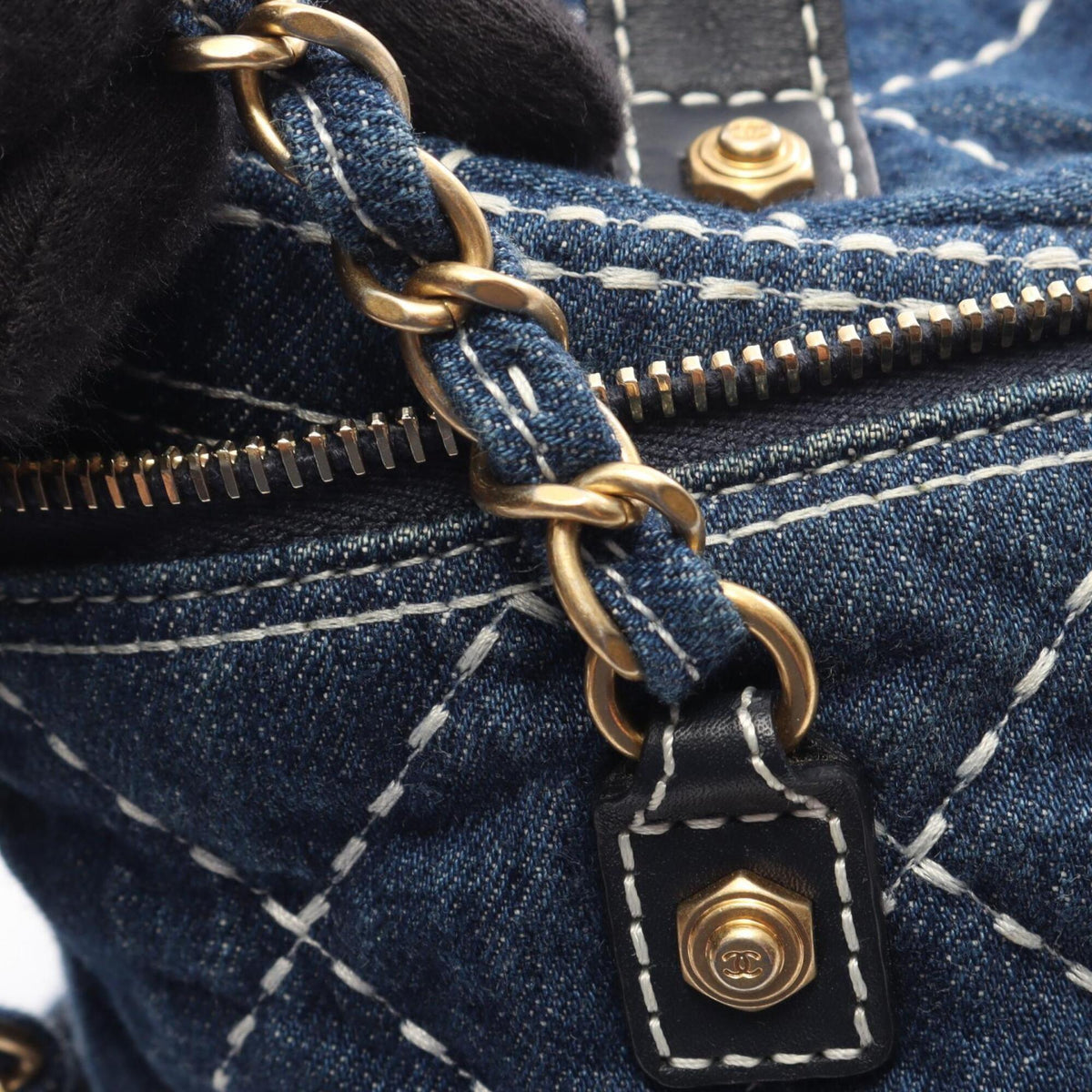 Chanel Denim Navy Denim Handbag Shoulder Bag Vanity Bag (Pre-Owned)