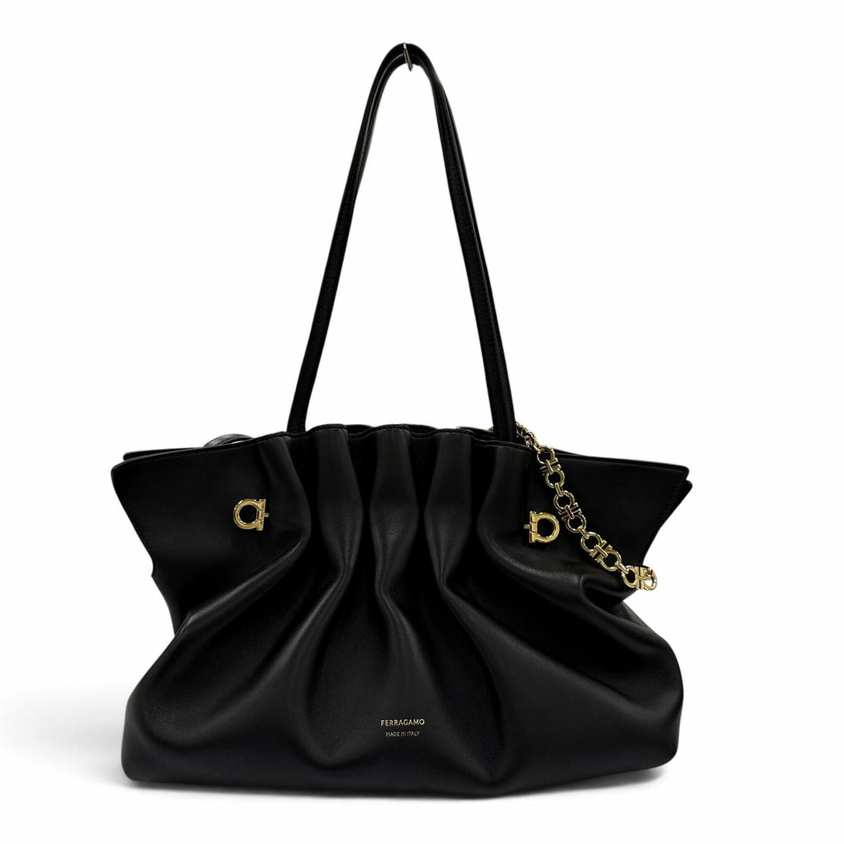Salvatore Ferragamo Black Leather Shoulder Bag Tote Bag (Pre-Owned)