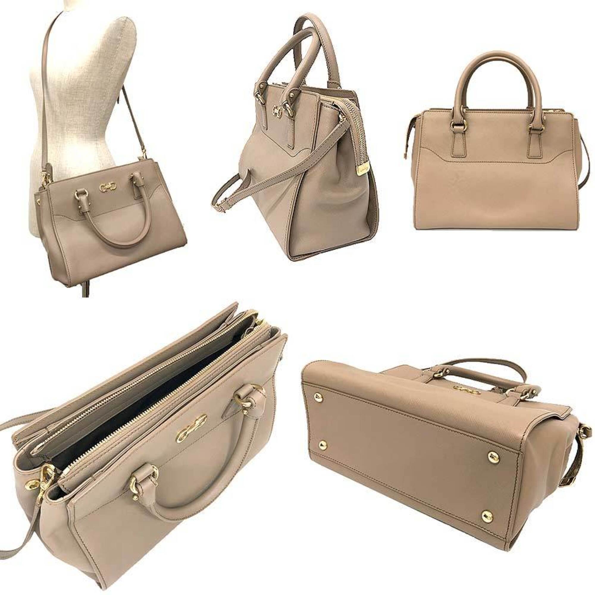 Salvatore Ferragamo Beige Leather Handbag Shoulder Bag (Pre-Owned)