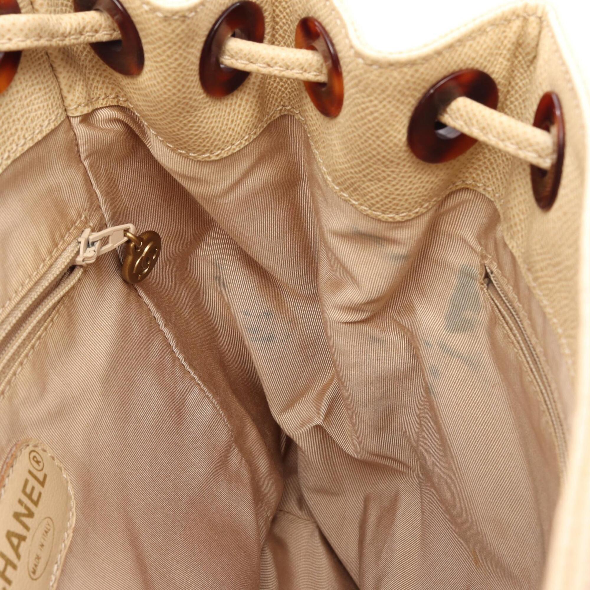 Chanel Beige Grained Calfskin Backpack Handbag (Pre-Owned)