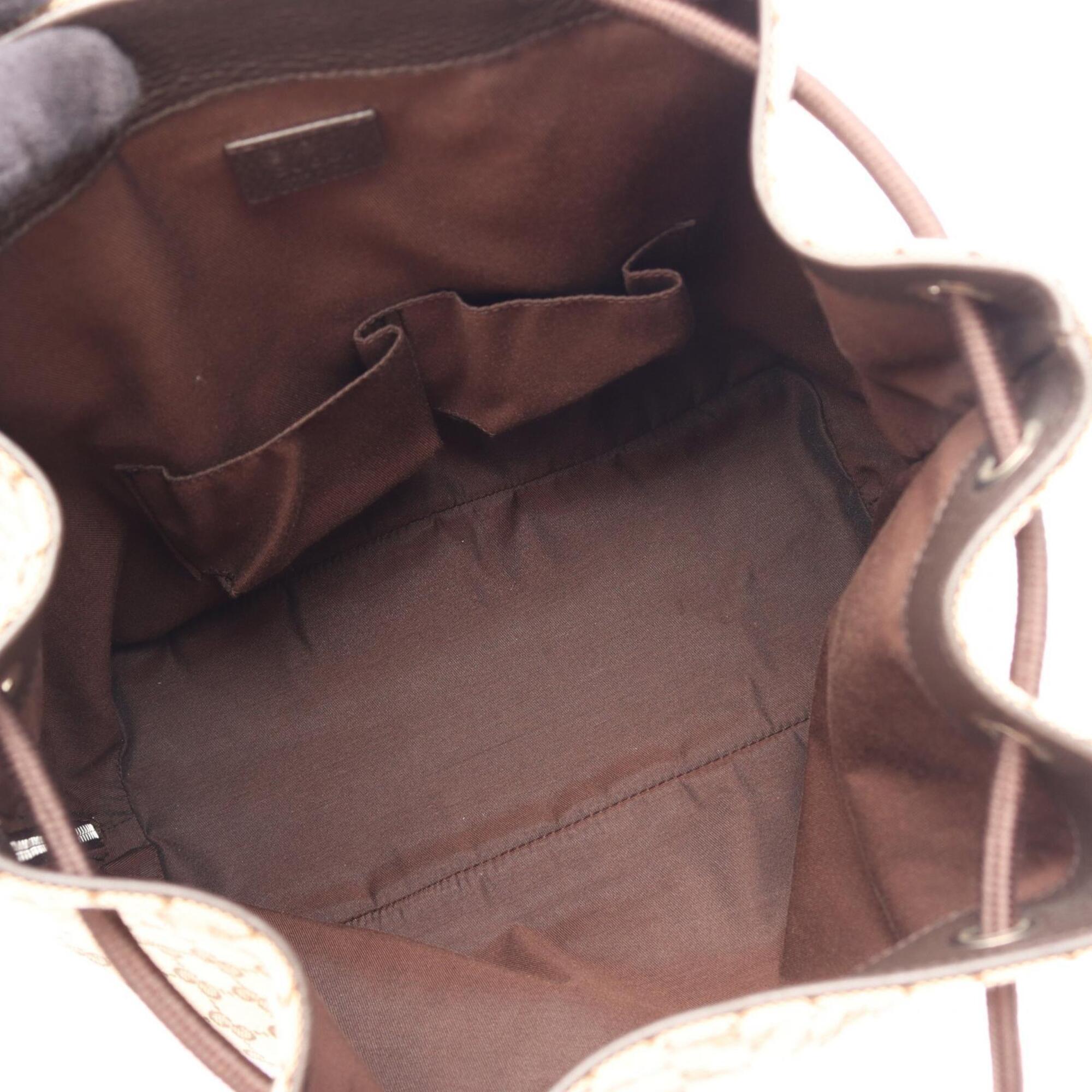 Gucci Beige Brown Canvas Leather Backpack Handbag (Pre-Owned)