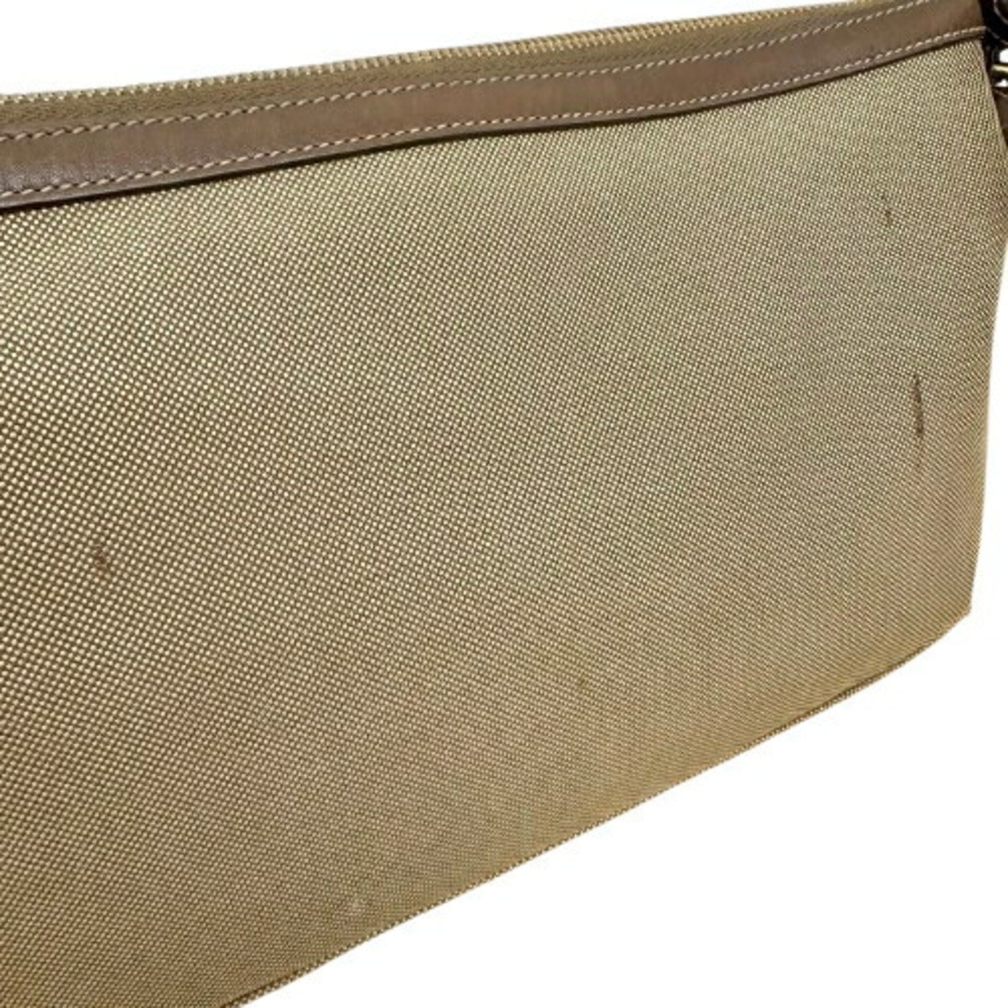 Prada Beige Brown Canvas Shoulder Bag (Pre-Owned)