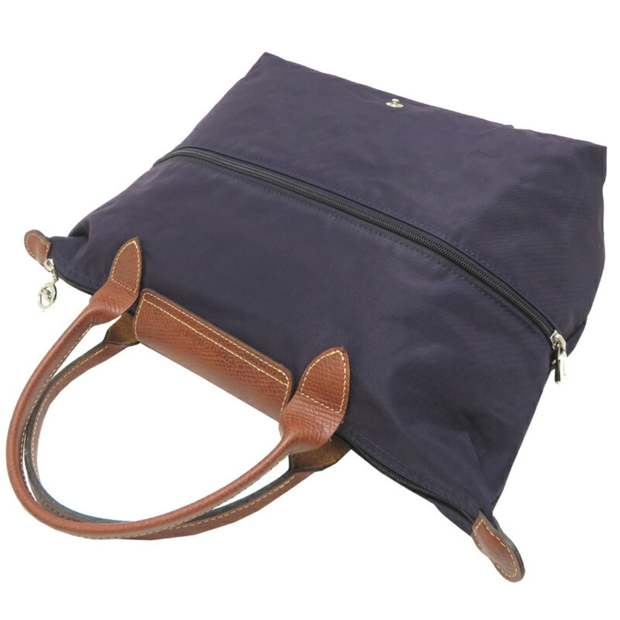 Longchamp Brown Purple Nylon Leather Handbag (Pre-Owned)