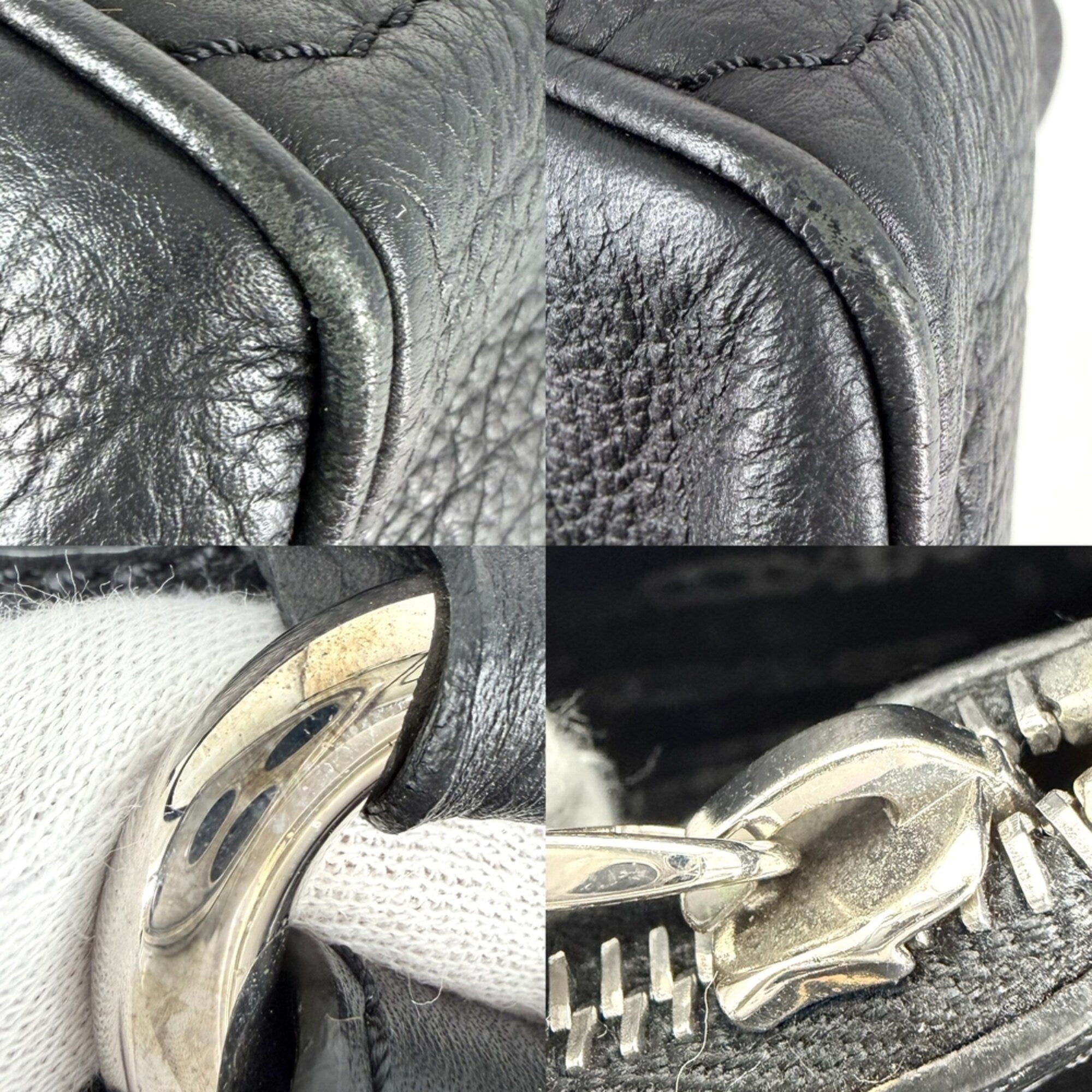 Celine Macadam Black Leather Handbag Tote Bag (Pre-Owned)