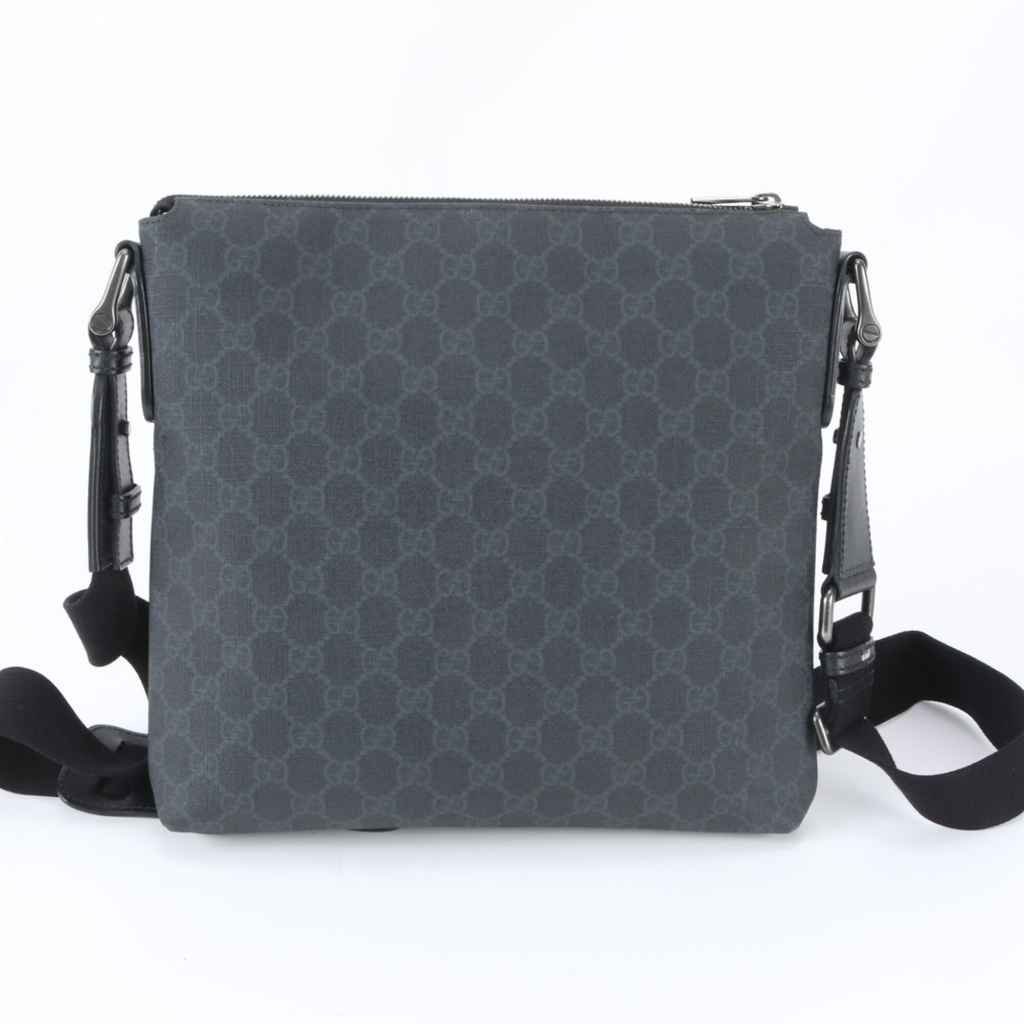 Gucci Black Navy Leather Coated Canvas Messenger Bag Shoulder Bag (Pre-Owned)