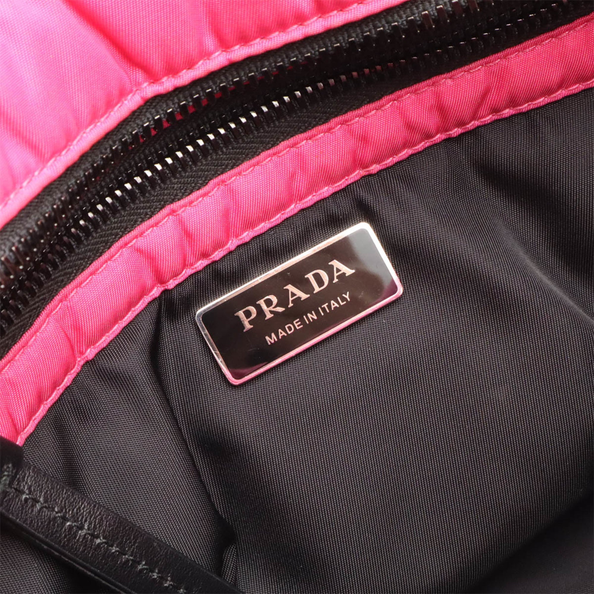 Prada Black Pink Tessuto Nylon Leather Handbag Shoulder Bag Tote Bag (Pre-Owned)