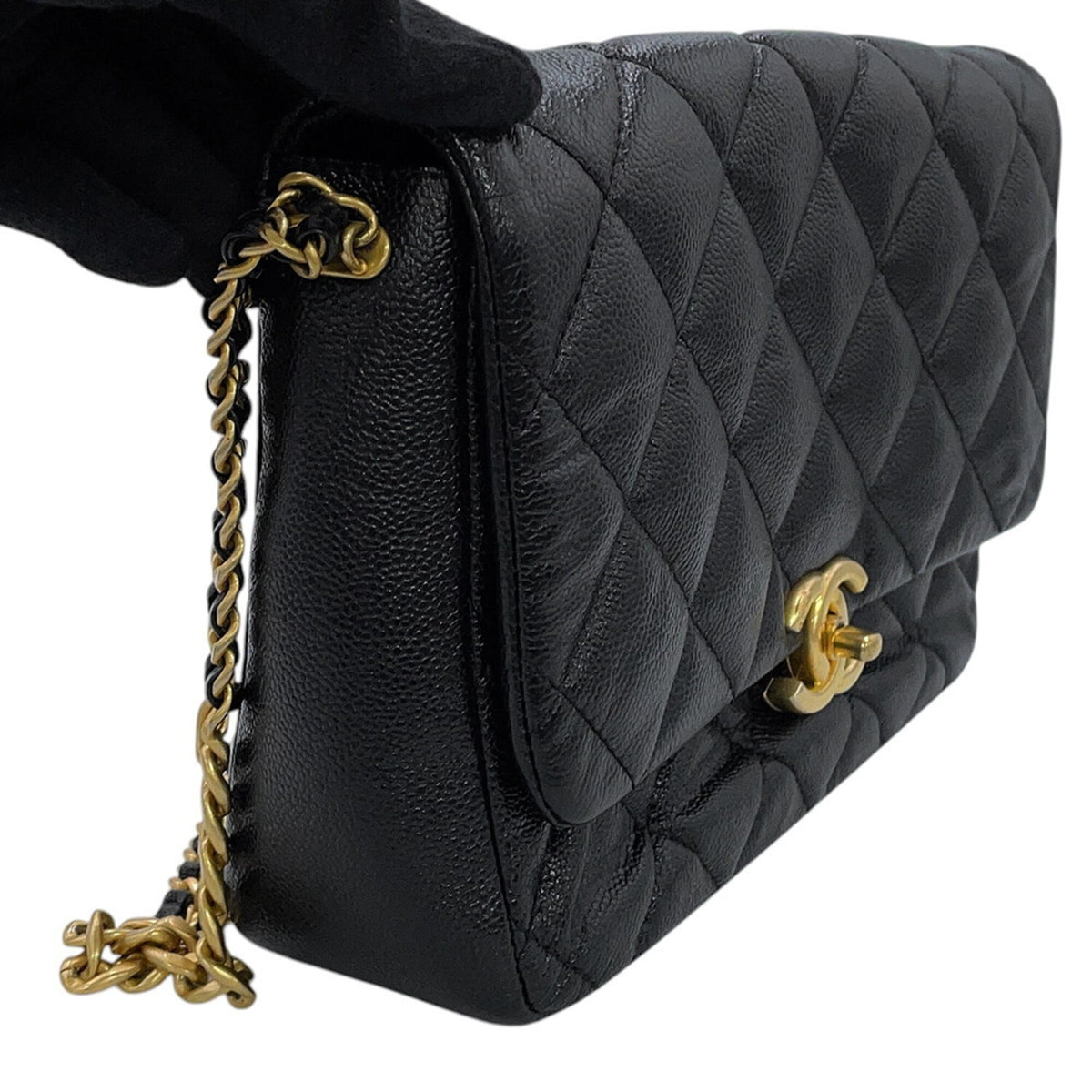 Chanel Matelasse Black Grained Calfskin Handbag Shoulder Bag (Pre-Owned)