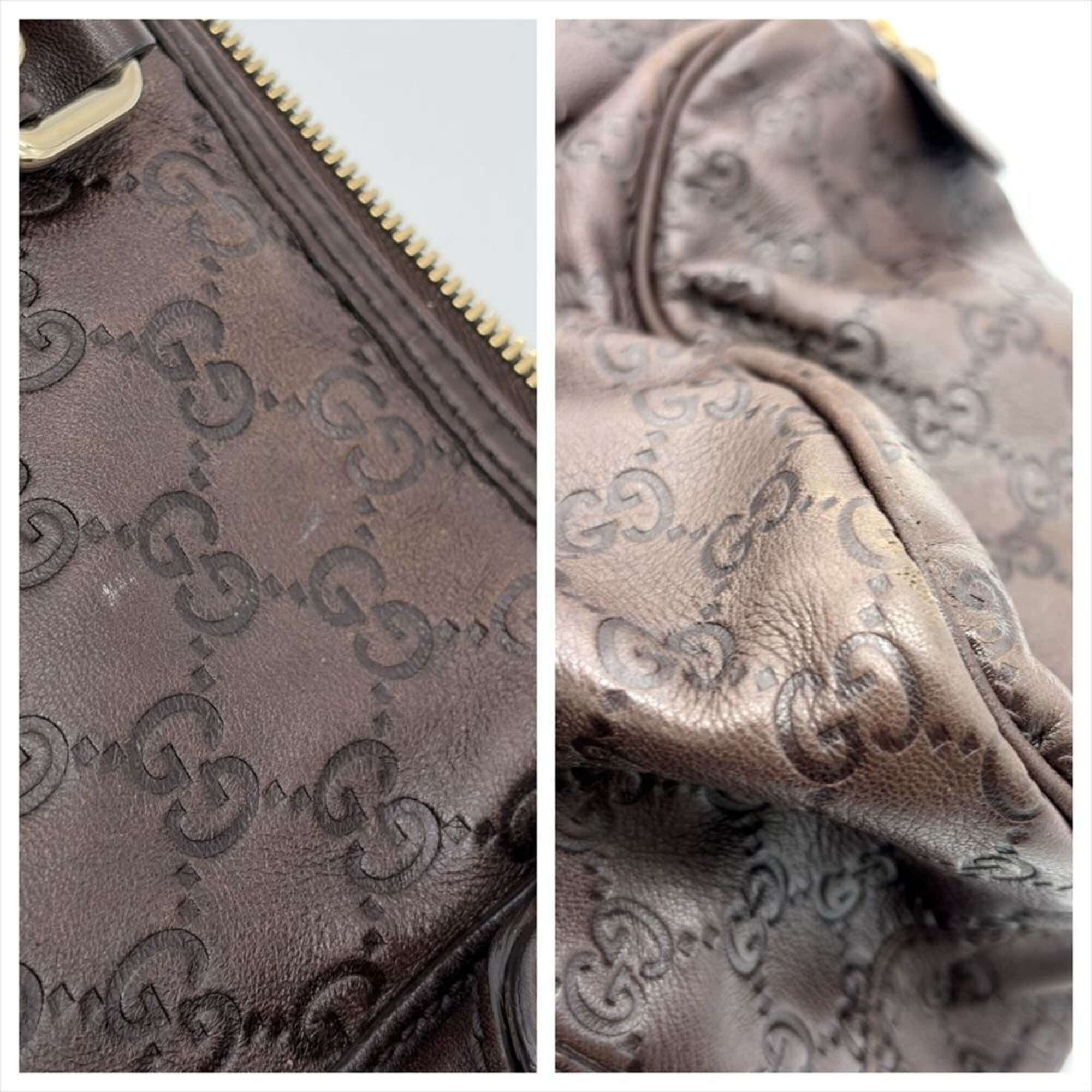 Gucci Brown Gg Leather Boston Bag Handbag (Pre-Owned)