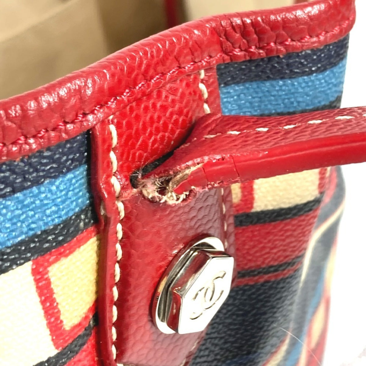 Chanel Red Color Leather Pvc Shoulder Bag Tote Bag (Pre-Owned)