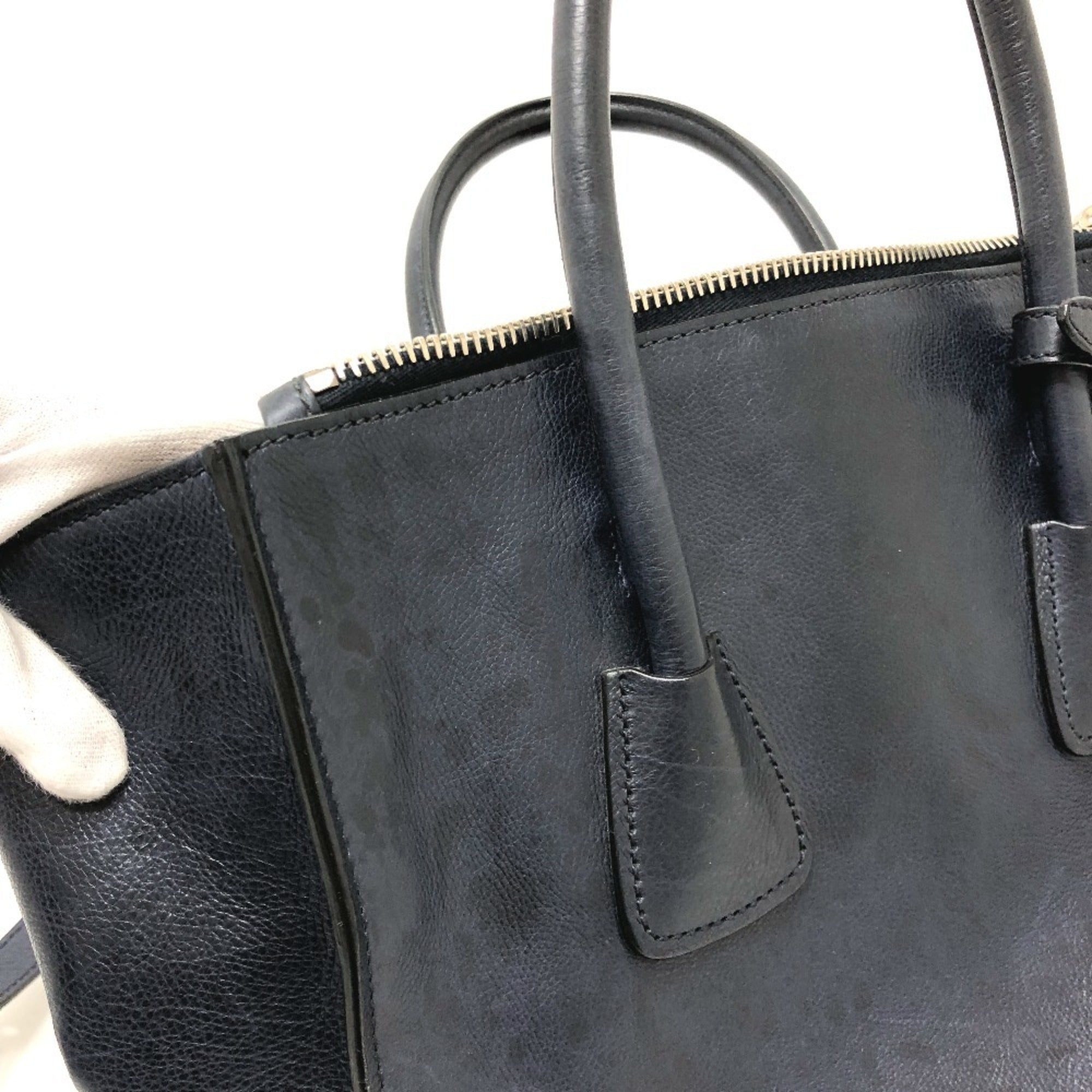Prada Blue Leather Handbag Tote Bag (Pre-Owned)