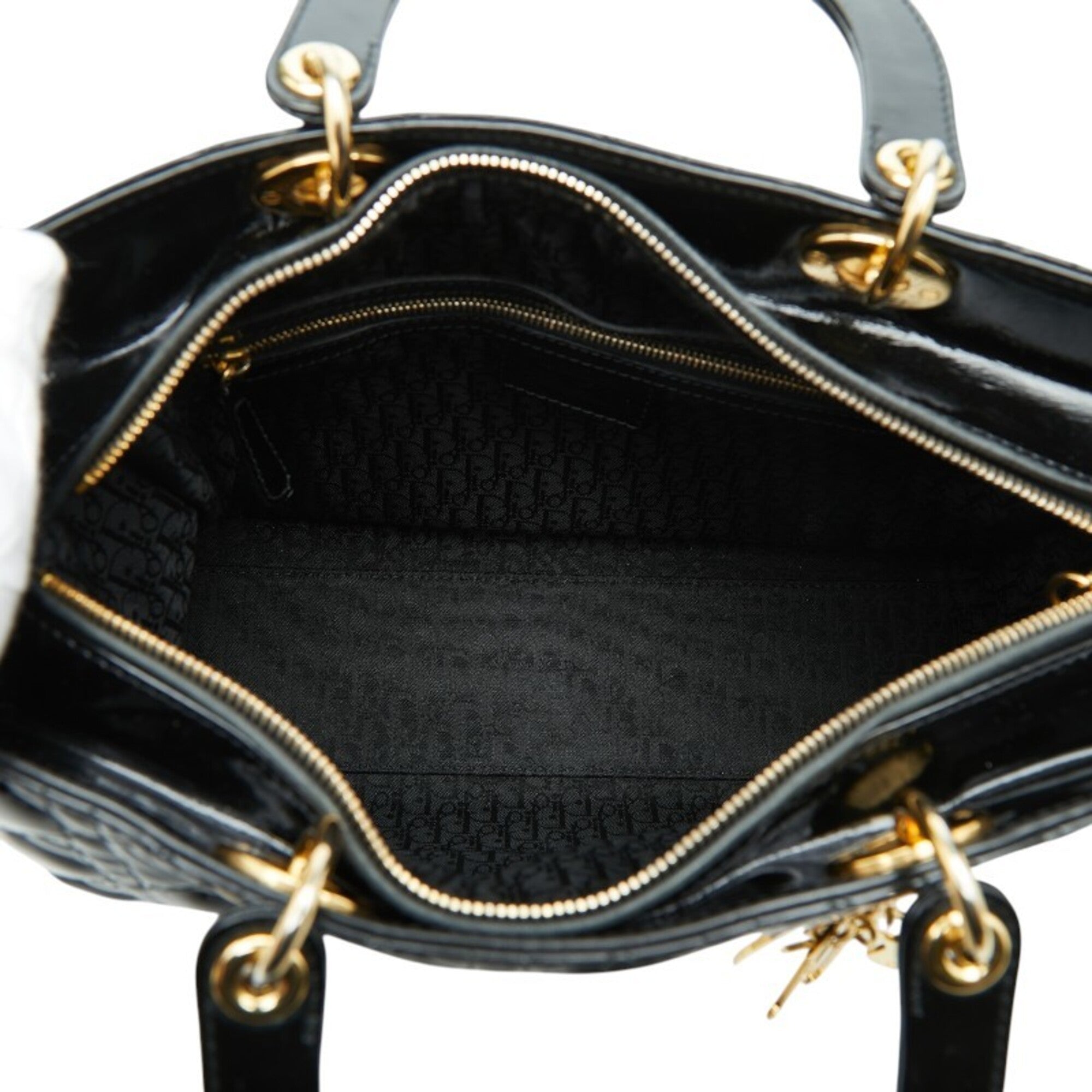 Christian Dior Lady Dior Black Patent Leather Handbag Shoulder Bag (Pre-Owned)