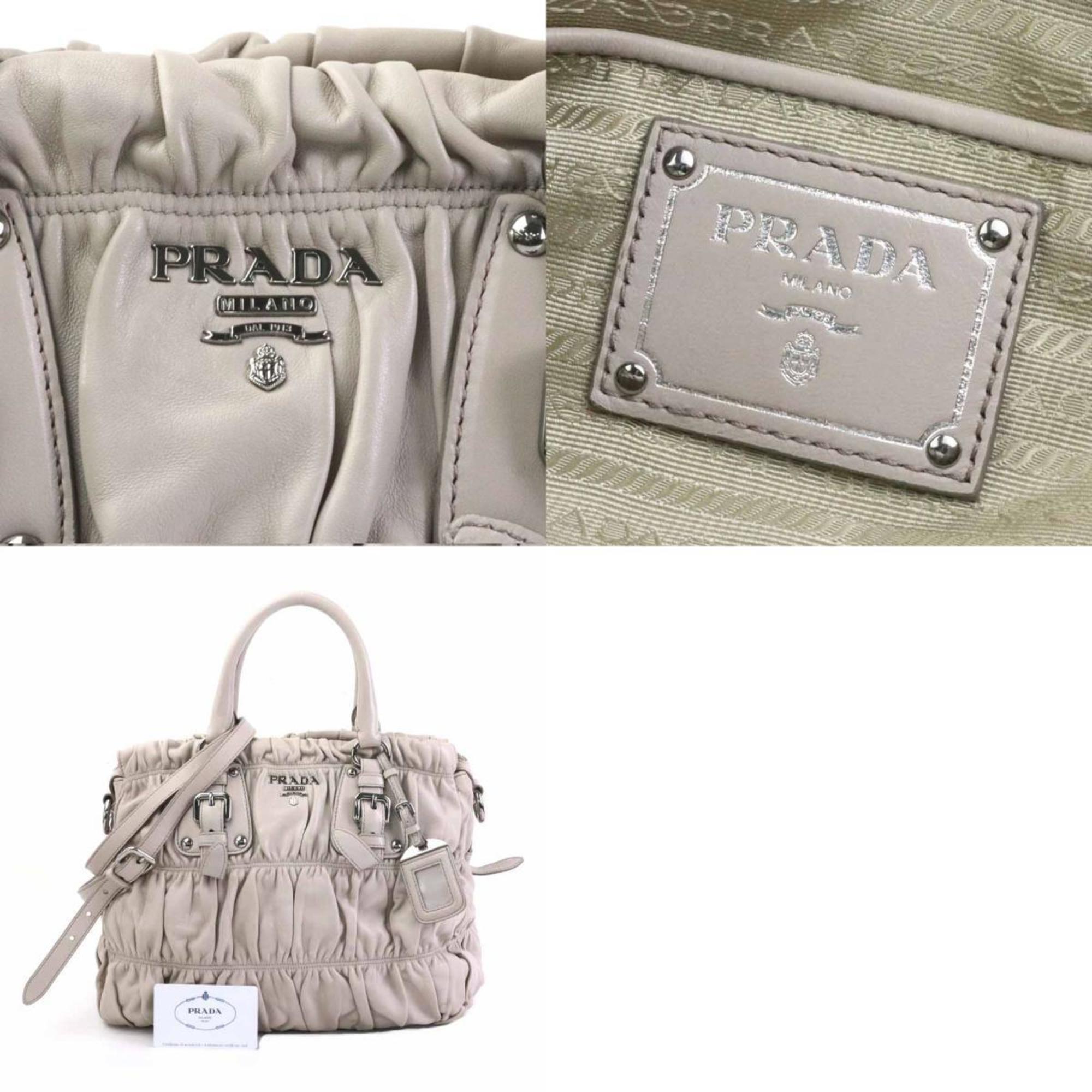 Prada Grayish Leather Handbag Shoulder Bag (Pre-Owned)