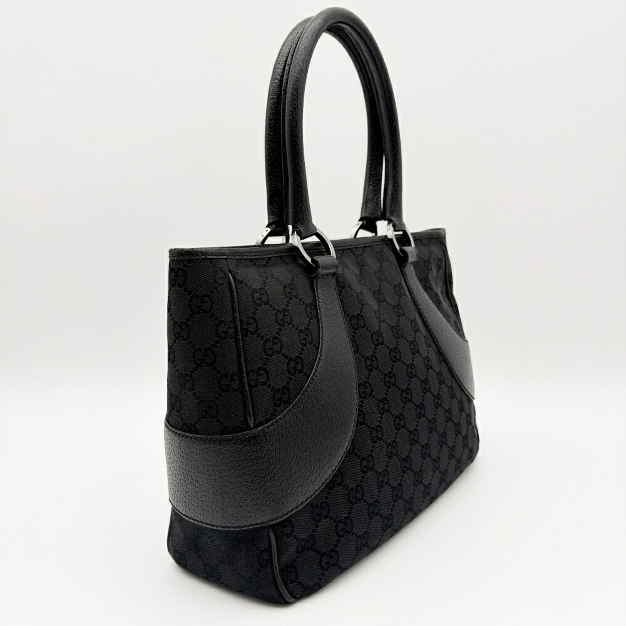 Gucci Black Gg Canvas Leather Tote Bag (Pre-Owned)