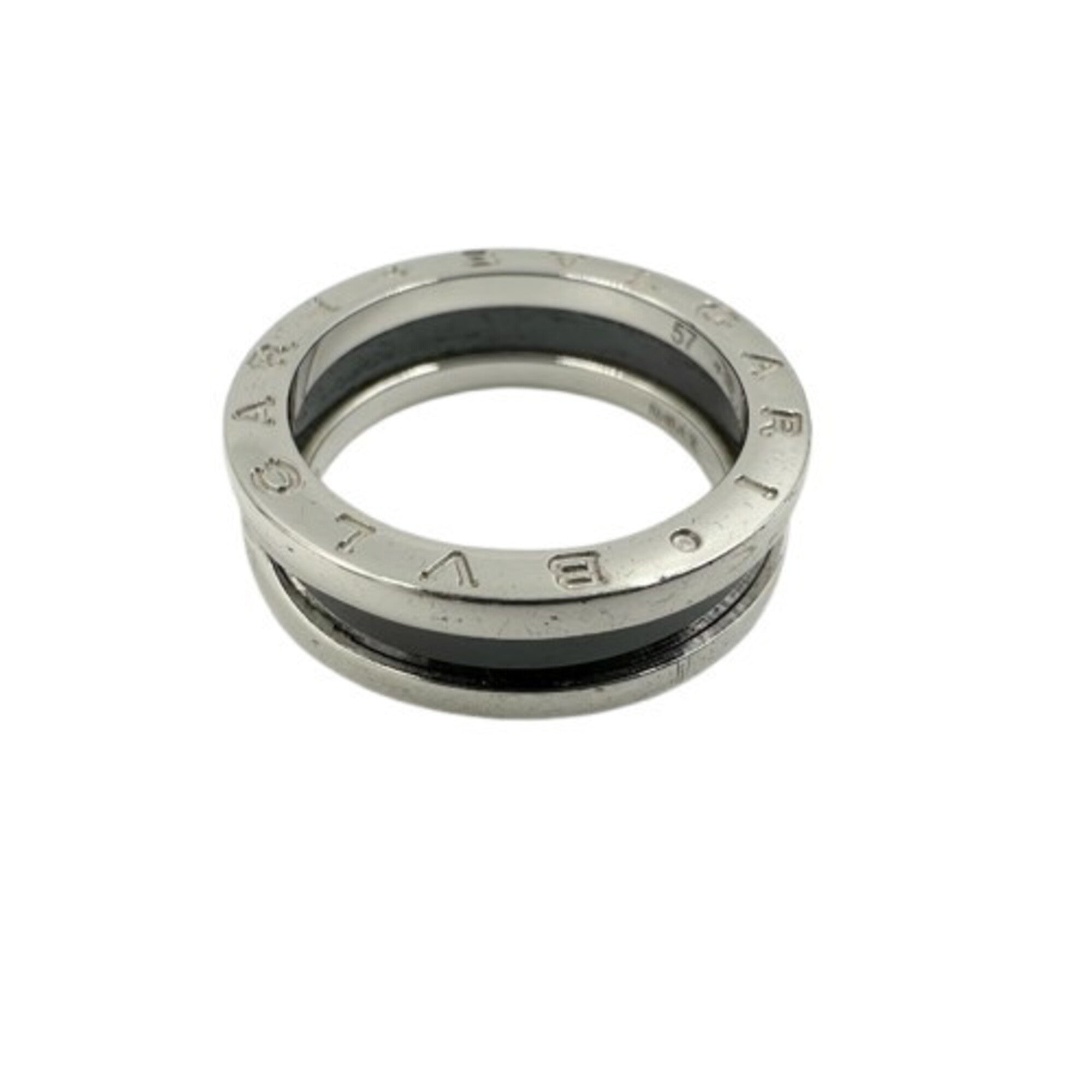 Bvlgari Silver Black Ceramic Silver 925 Band Ring (Pre-Owned)