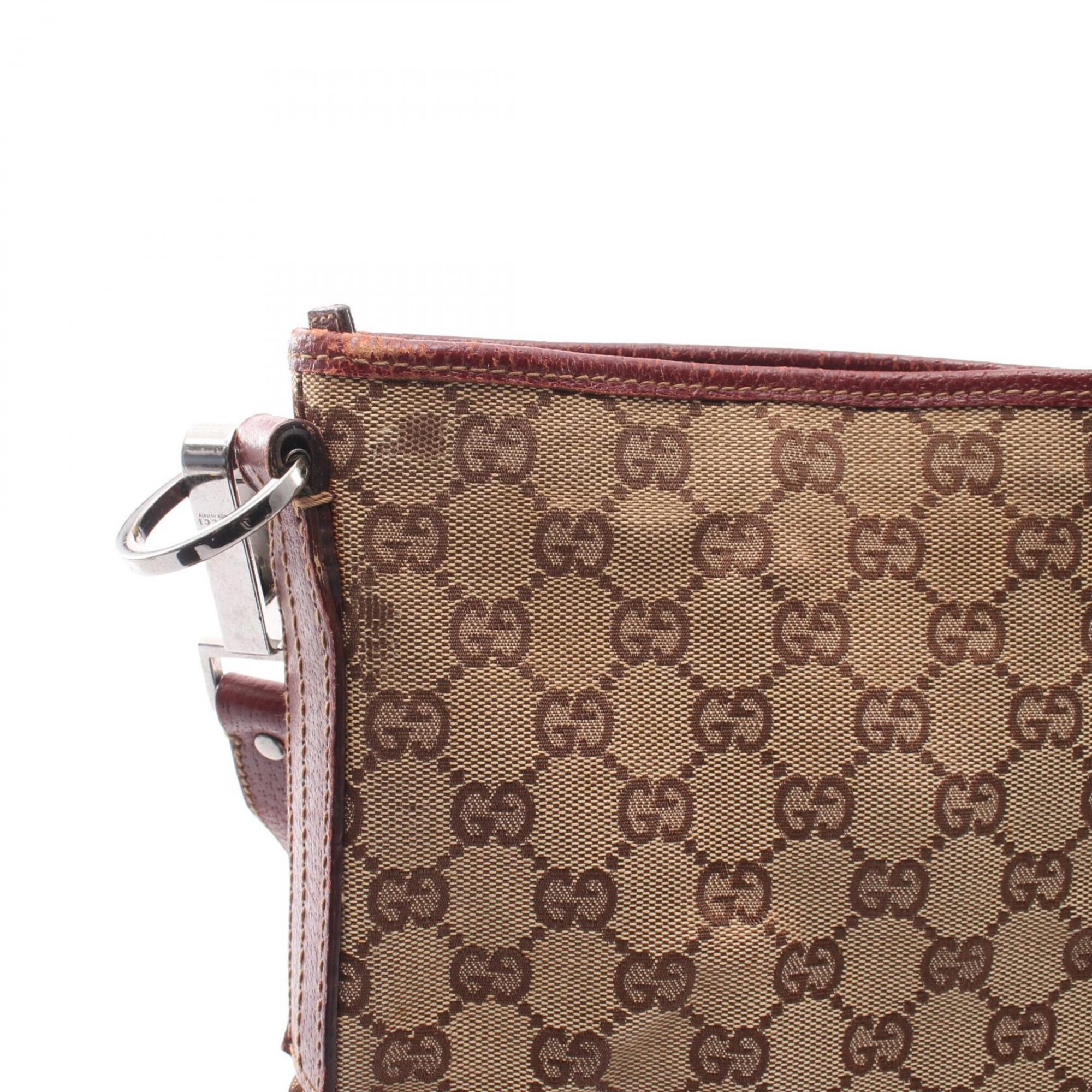 Gucci Beige Bordeaux Canvas Leather Shoulder Bag (Pre-Owned)