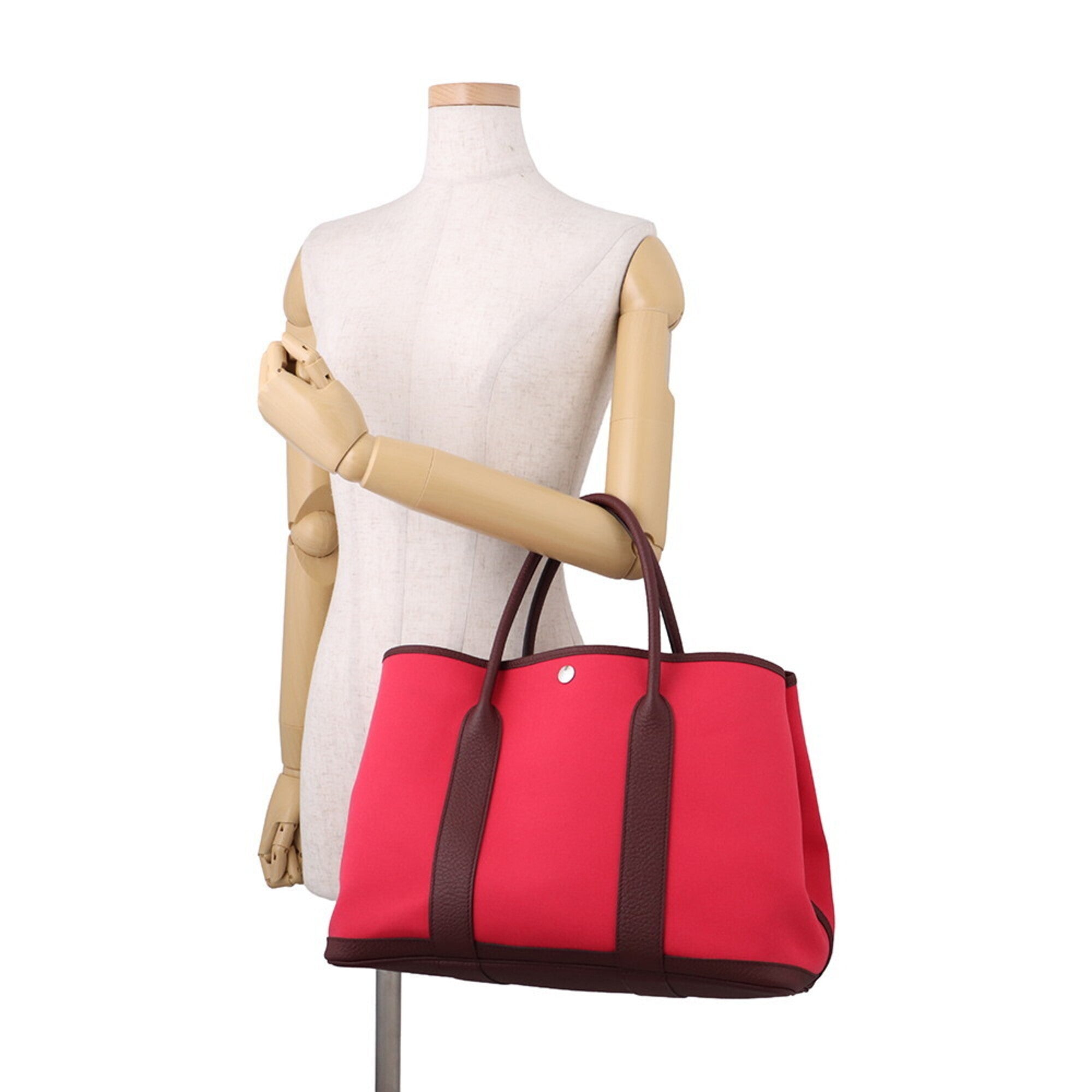 Hermes Bordeaux Toile Officier Negonda Leather Handbag Tote Bag (Pre-Owned)