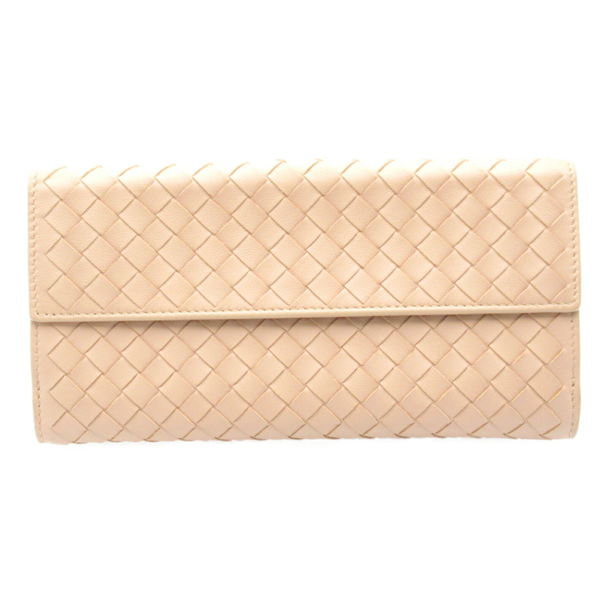 Bottega Veneta Pink Beige Leather Long Wallet (Bi-Fold) (Pre-Owned)