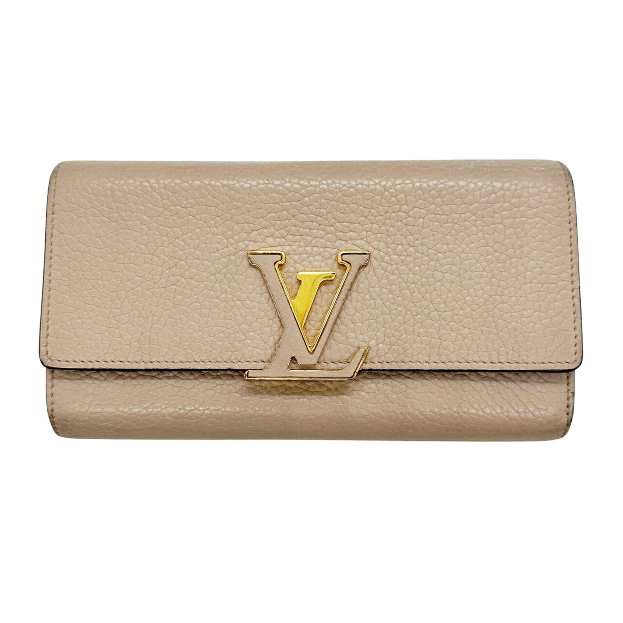 Louis Vuitton Beige Grayish Leather Long Wallet (Bi-Fold) (Pre-Owned)