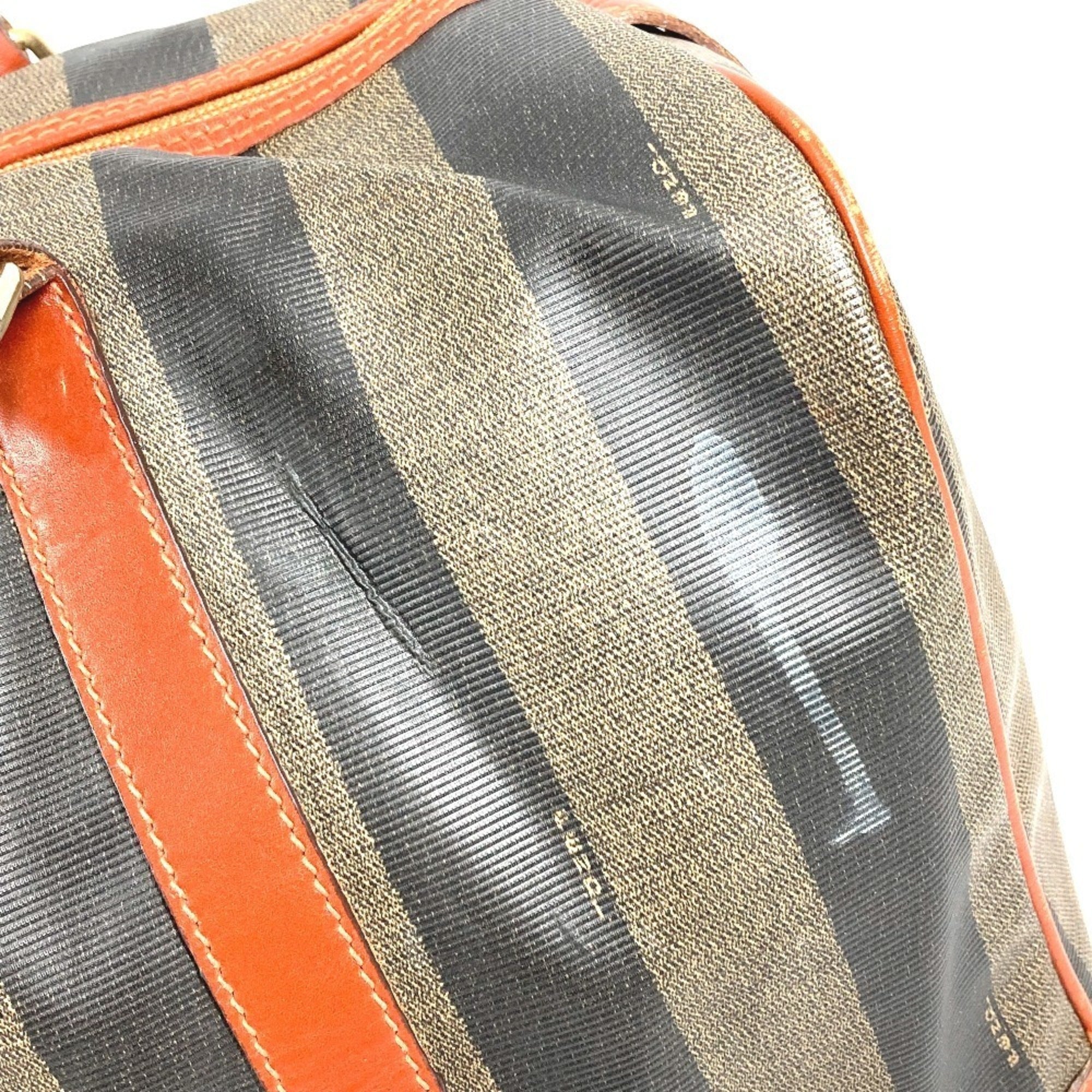 Fendi Brown Khaki Pvc Leather Boston Bag Handbag (Pre-Owned)