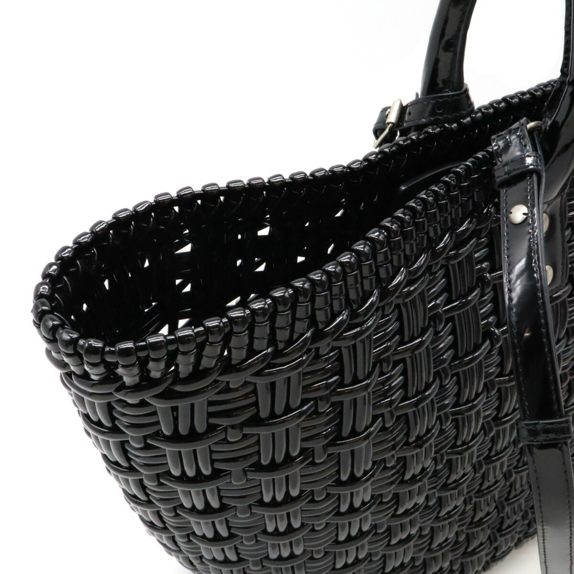 Balenciaga Black Vinyl Basket Handbag Shoulder Bag (Pre-Owned)