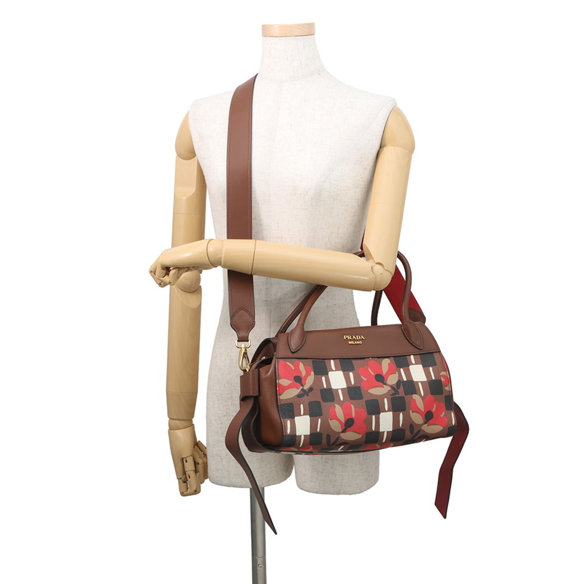 Prada Brown Multi-Color Pvc Leather Handbag Shoulder Bag (Pre-Owned)