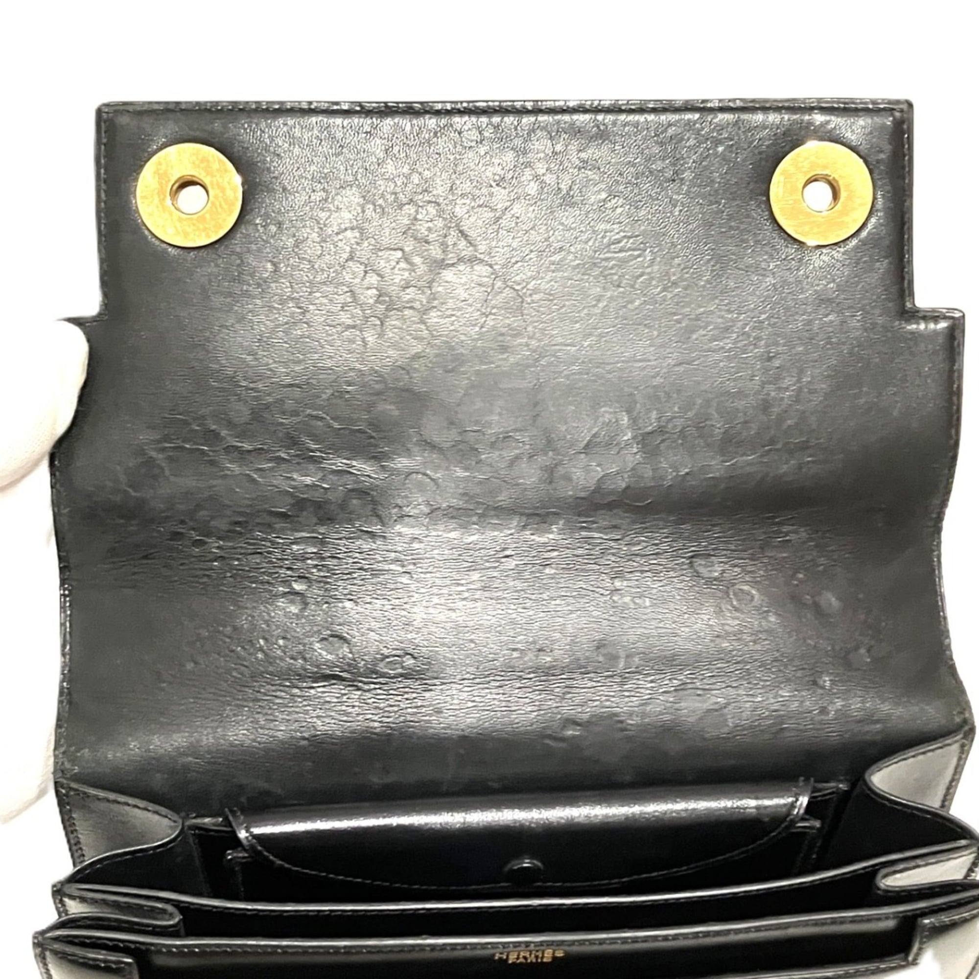 Hermes Piano Black Box Calf Leather Handbag (Pre-Owned)