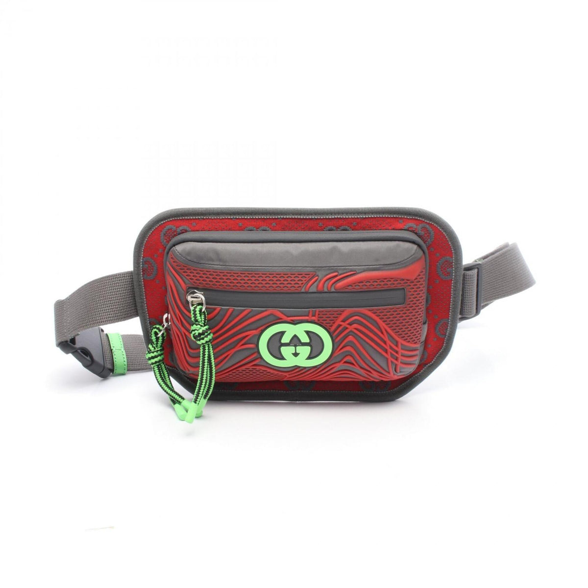 Gucci Gray Green Red Color Nylon Fanny Pack Handbag (Pre-Owned)