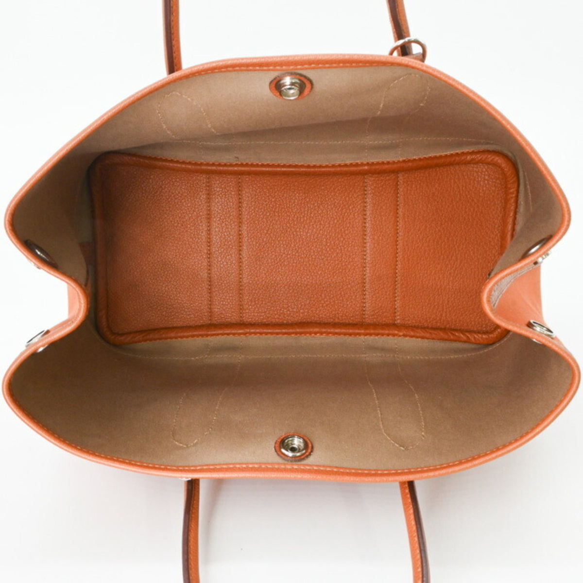 Hermes Garden Brown Orange Negonda Leather Canvas Handbag Tote Bag (Pre-Owned)