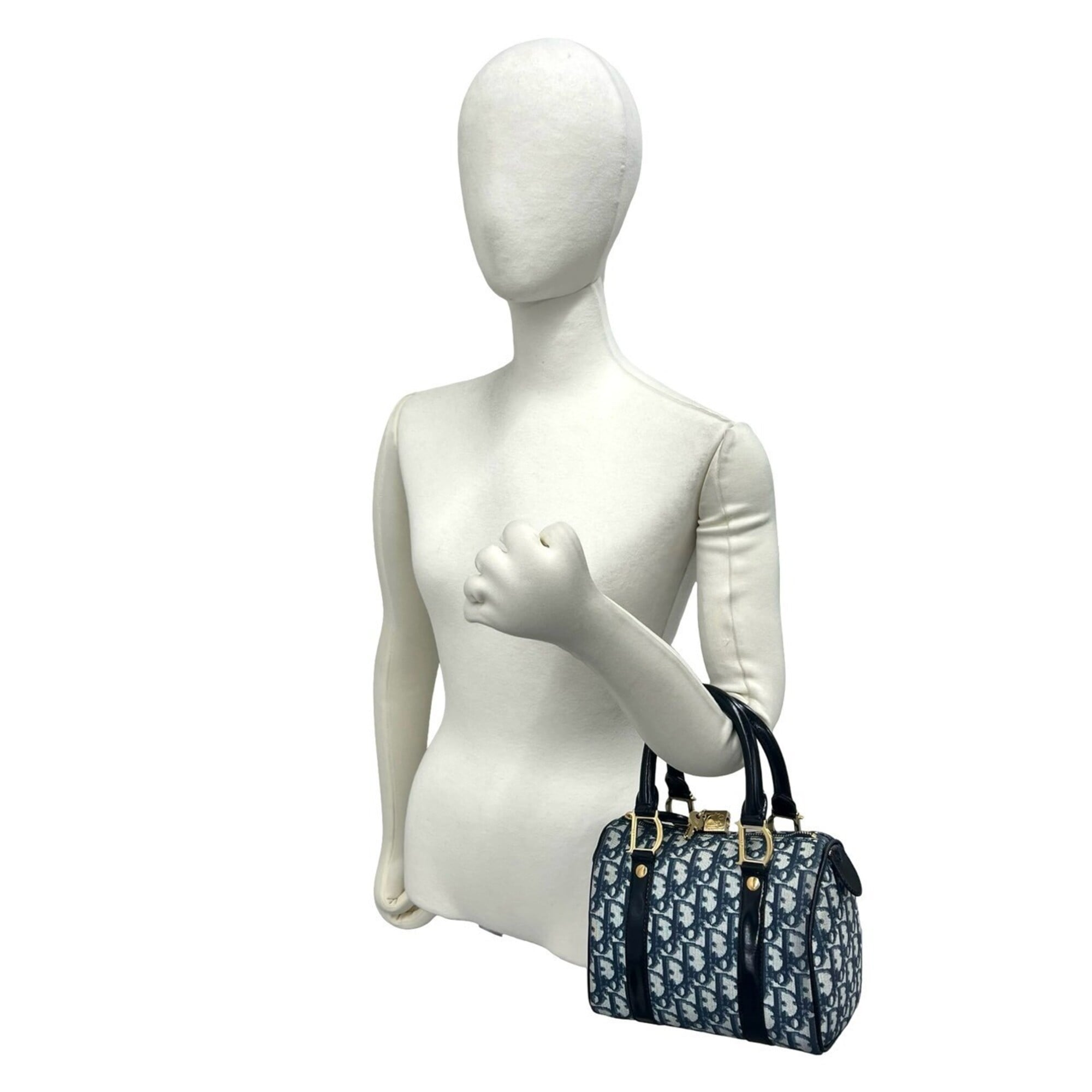 Christian Dior Black Navy Leather Pvc Boston Bag Handbag (Pre-Owned)