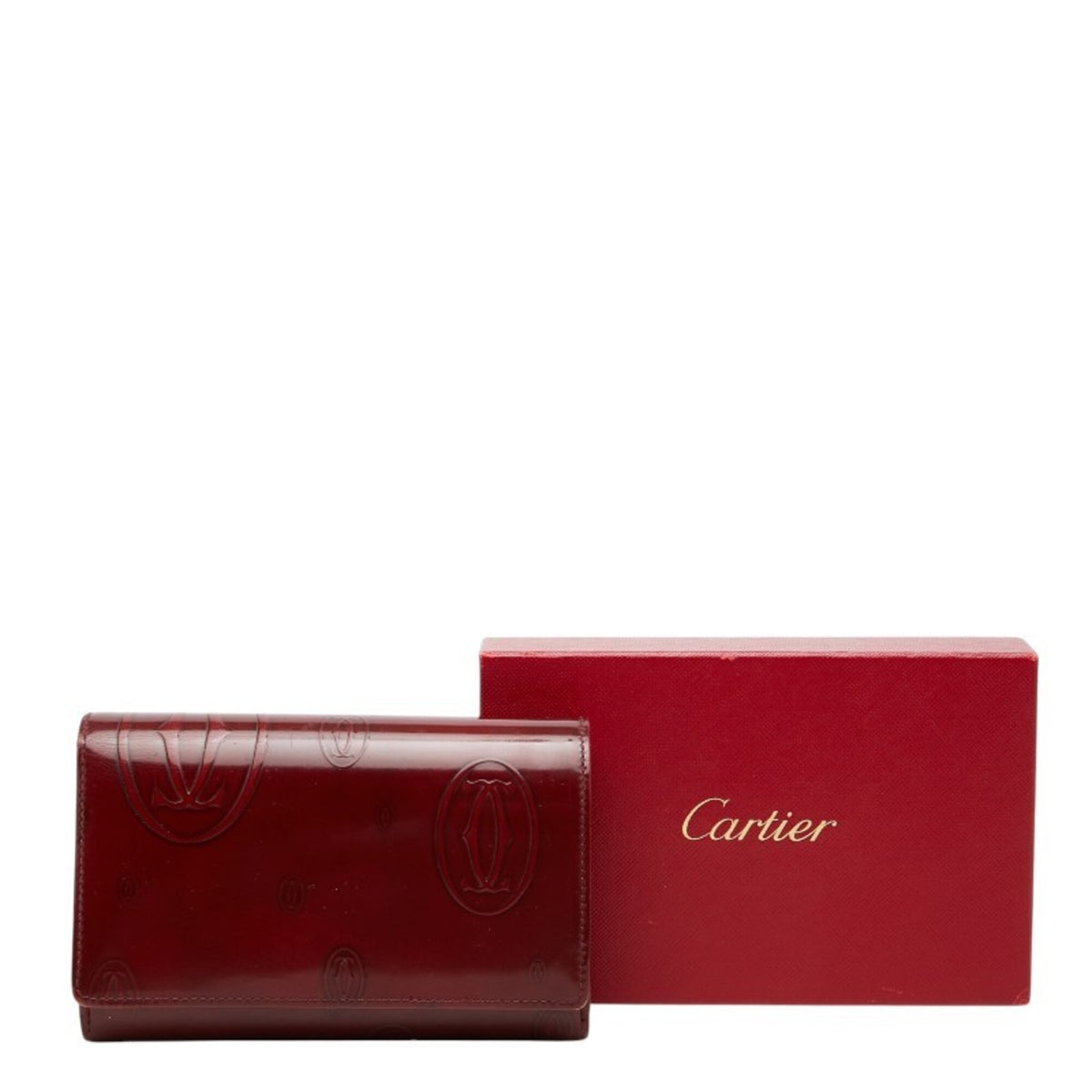 Cartier Bordeaux Wine Red Patent Leather Long Wallet (Bi-Fold) (Pre-Owned)