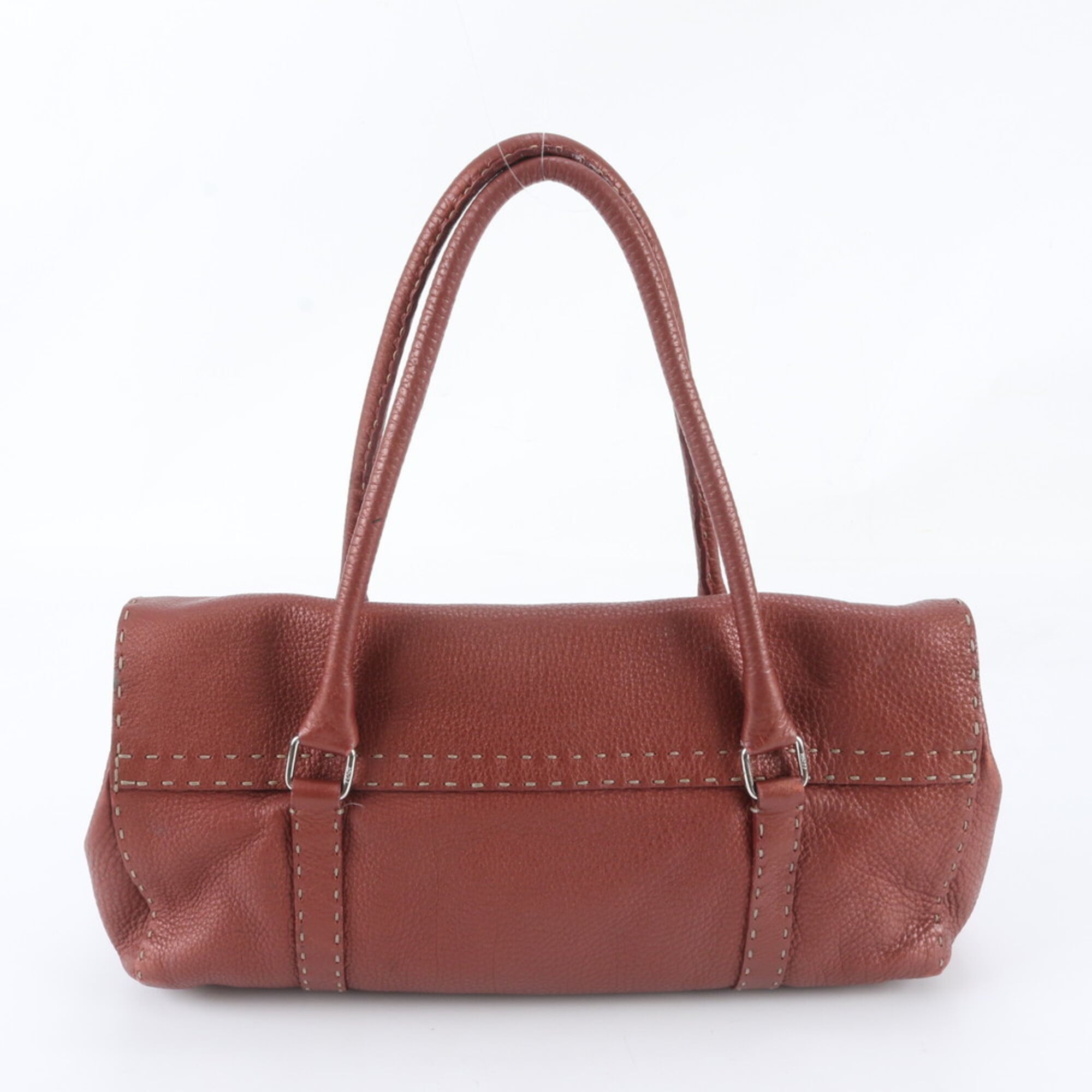 Fendi Red Color Leather Handbag Shoulder Bag Tote Bag (Pre-Owned)