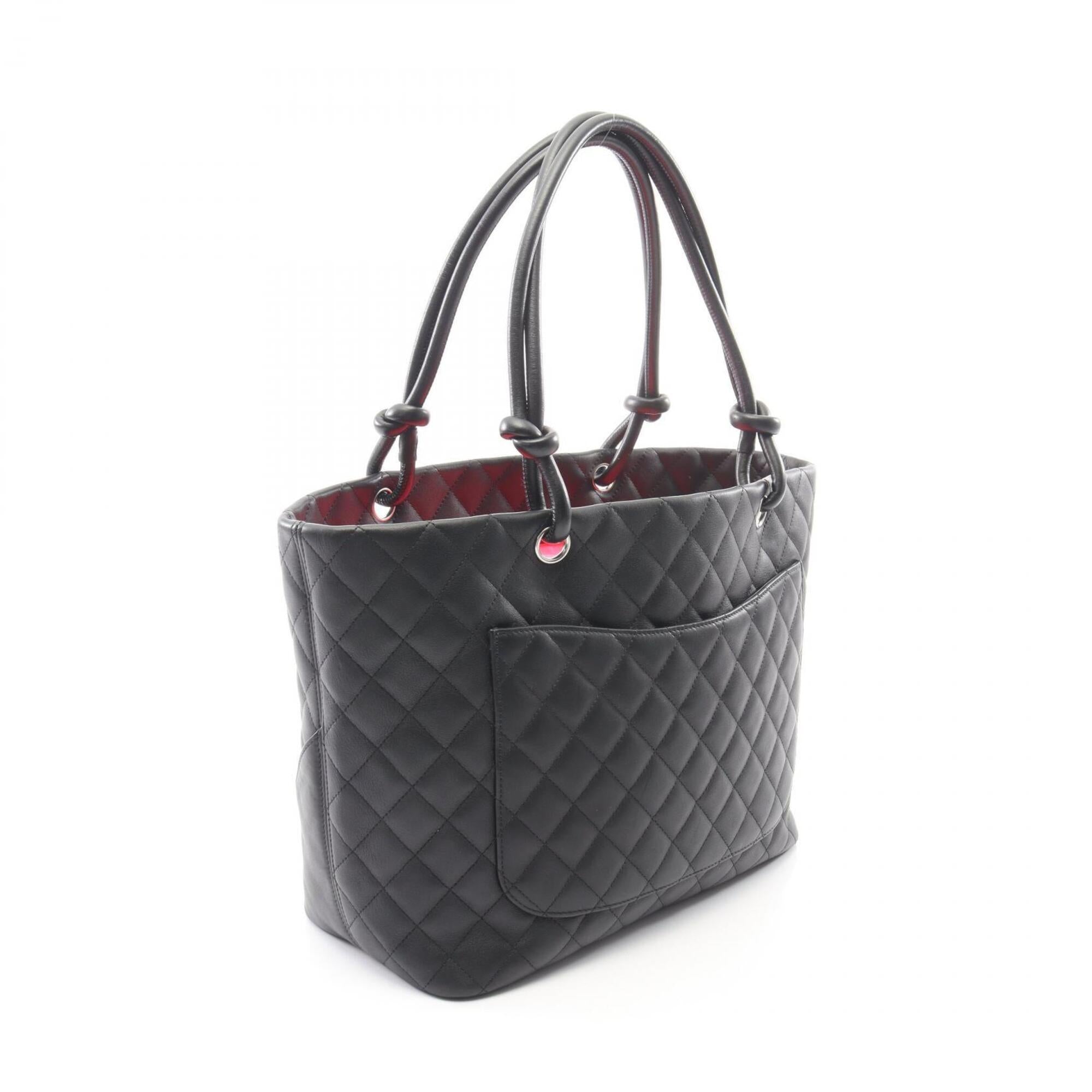 Chanel Black Leather Patent Leather Handbag Tote Bag (Pre-Owned)