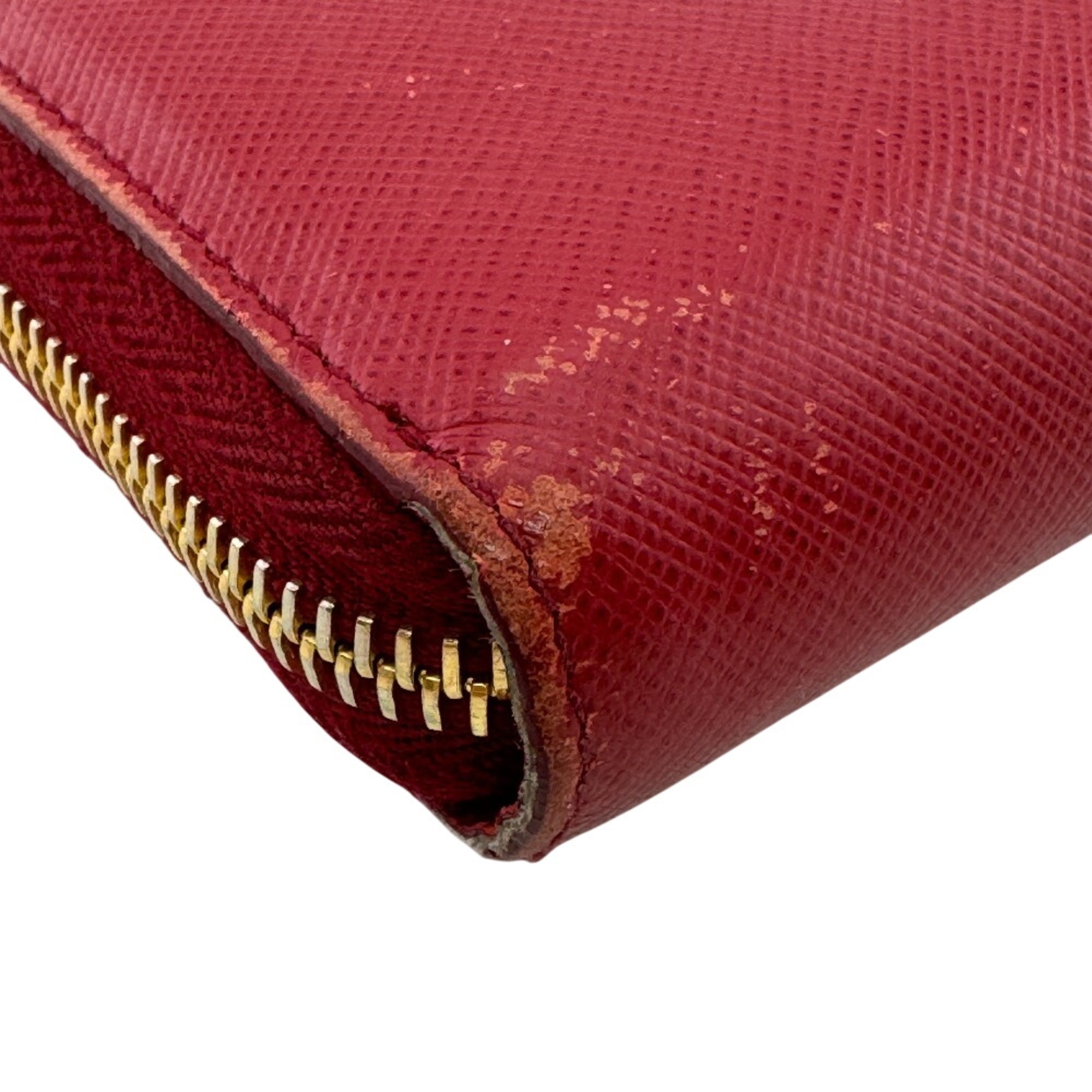 Prada Saffiano Fuoco Red Color Leather Long Wallet (Bi-Fold) (Pre-Owned)