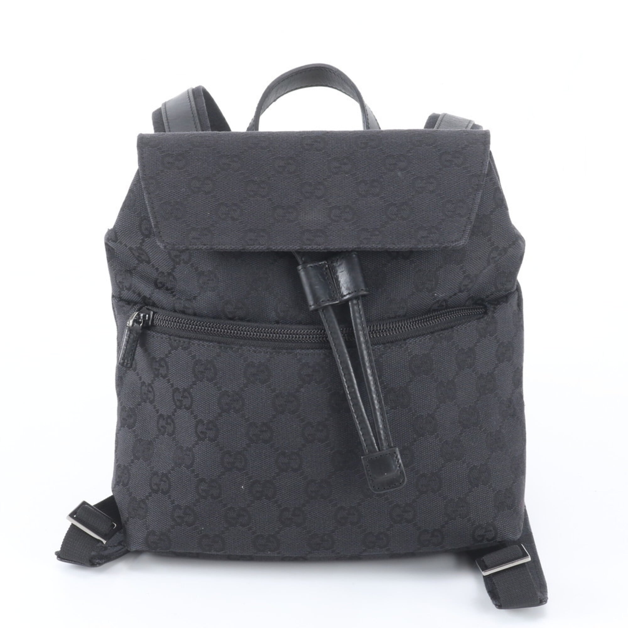 Gucci Gg Canvas Black Gg Canvas Leather Backpack Handbag (Pre-Owned)