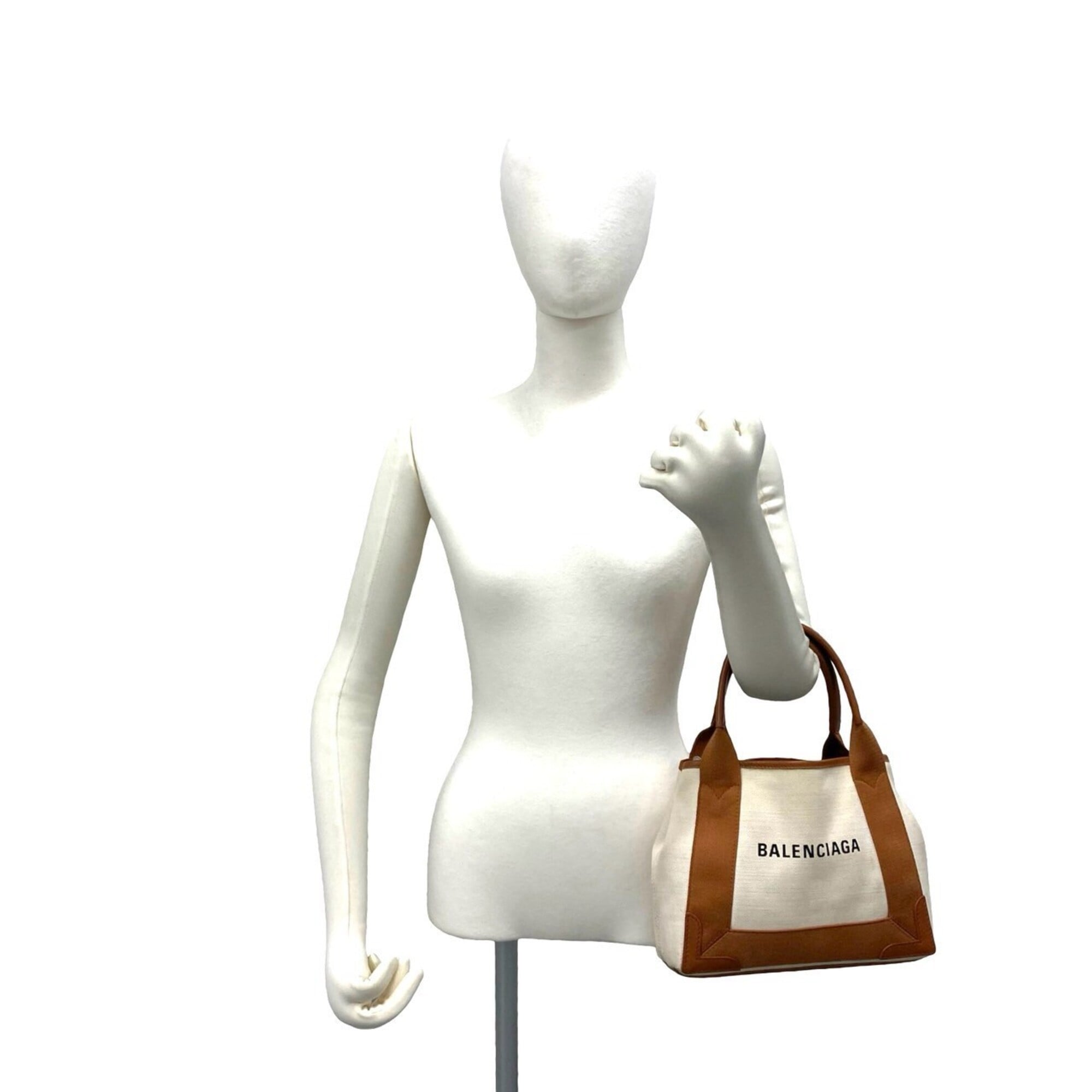Balenciaga Brown Ivory Canvas Leather Handbag Tote Bag (Pre-Owned)