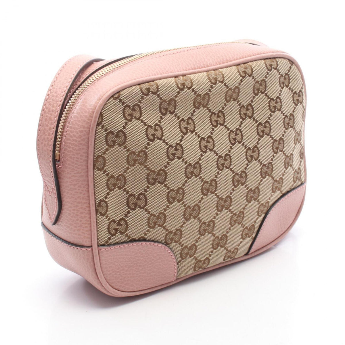 Gucci Beige Brown Pink Canvas Leather Handbag Shoulder Bag (Pre-Owned)