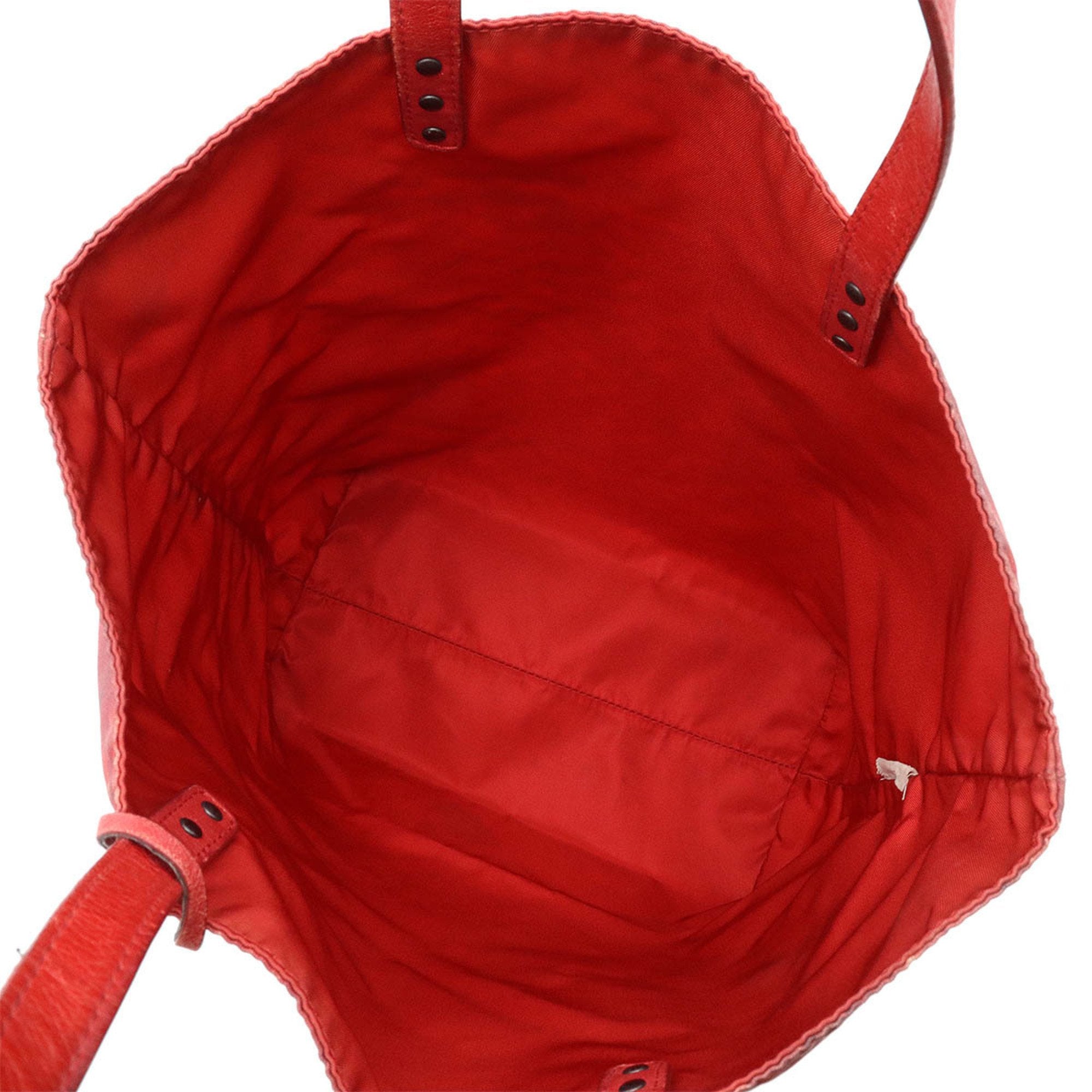 Bottega Veneta Red Color Nylon Tote Bag (Pre-Owned)